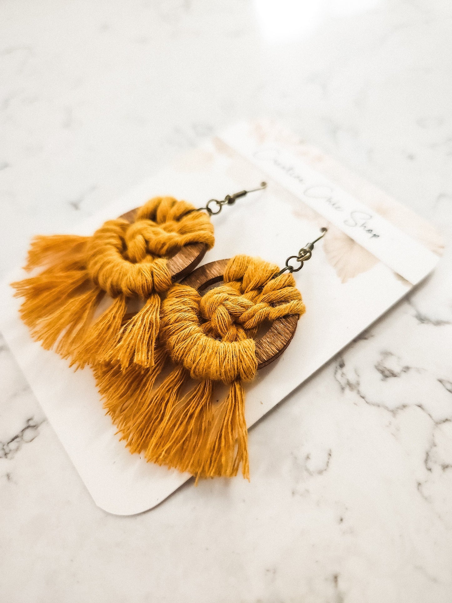 Handmade Macrame Earrings, Stained Wooden Hoops, Multiple Color Options for Macrame, Macrame Earrings, Dangle earrings, Macrame