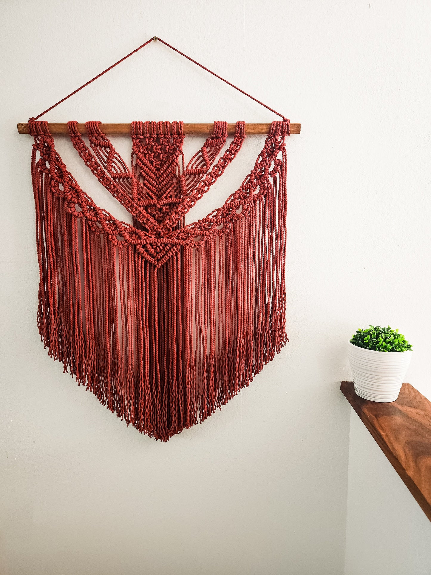 Large Handmade Claret Red Macrame Wall Hanging, Wall Art, Woven, Boho Wall Decor, Wall Tapestry, Christmas, Minimalist