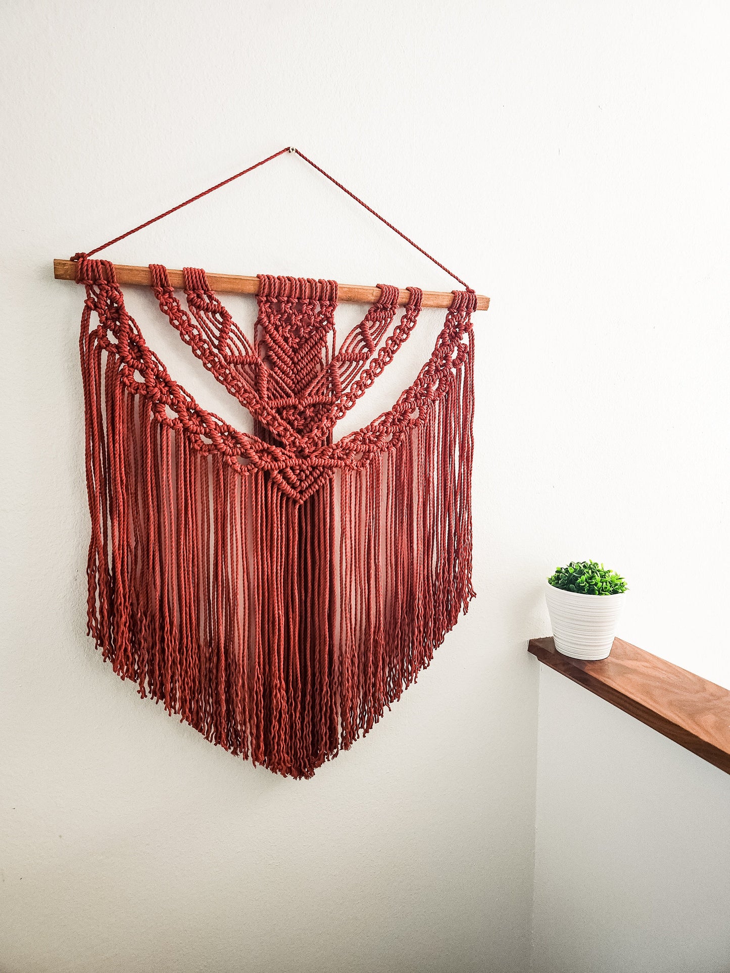 Large Handmade Claret Red Macrame Wall Hanging, Wall Art, Woven, Boho Wall Decor, Wall Tapestry, Christmas, Minimalist