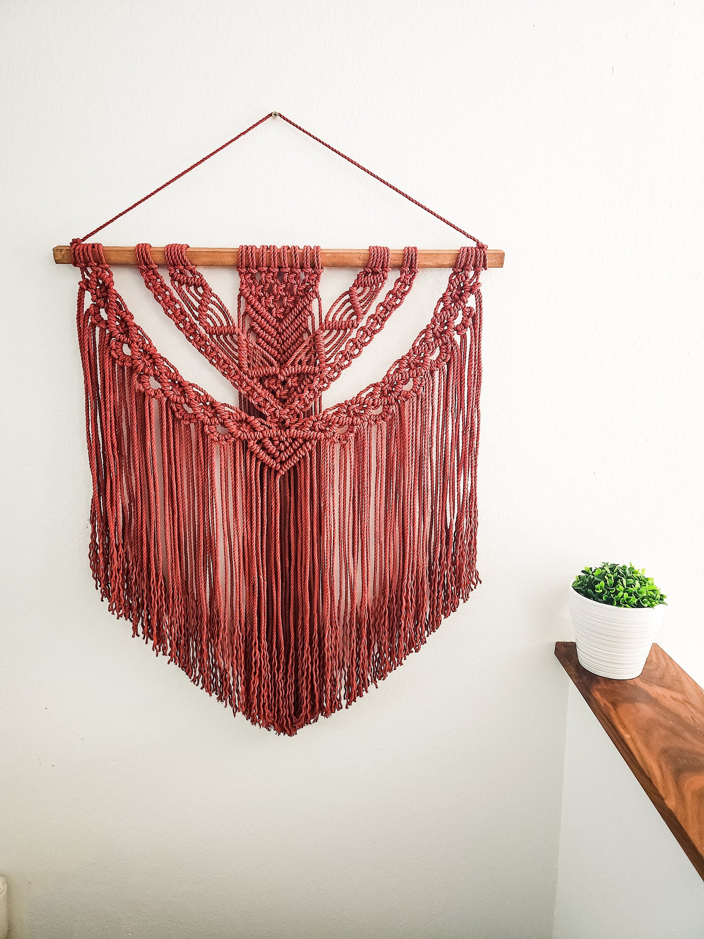 Large Handmade Claret Red Macrame Wall Hanging, Wall Art, Woven, Boho Wall Decor, Wall Tapestry, Christmas, Minimalist