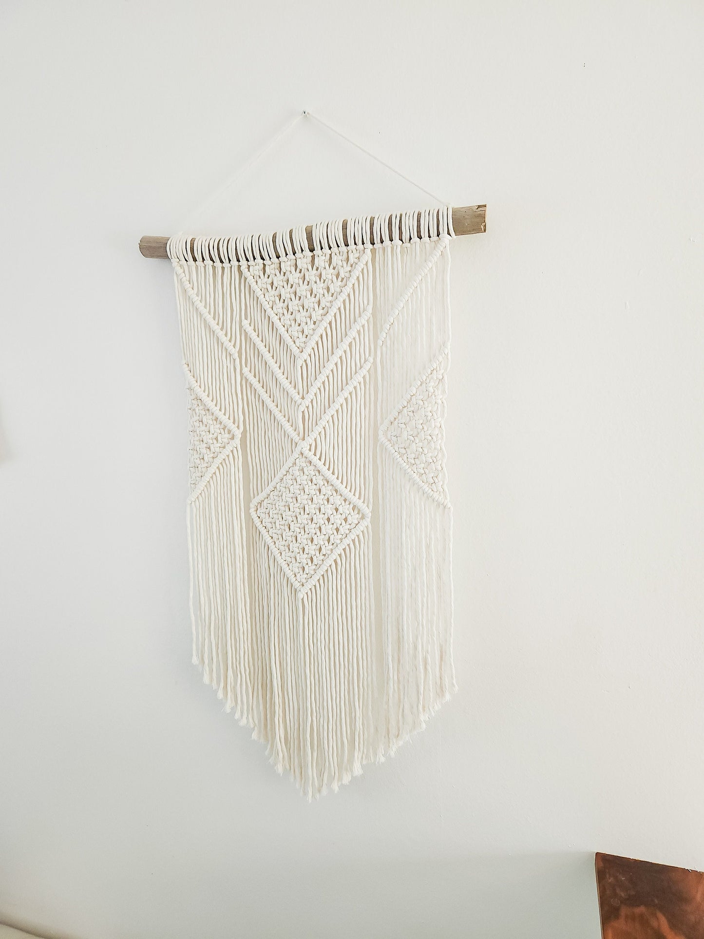 Macrame Wall Hanging in USA - 3 Foot Length, Cotton Rope, Boho Chic Farmhouse Decor for Bedroom, Driftwood, Living Room, Hand Made