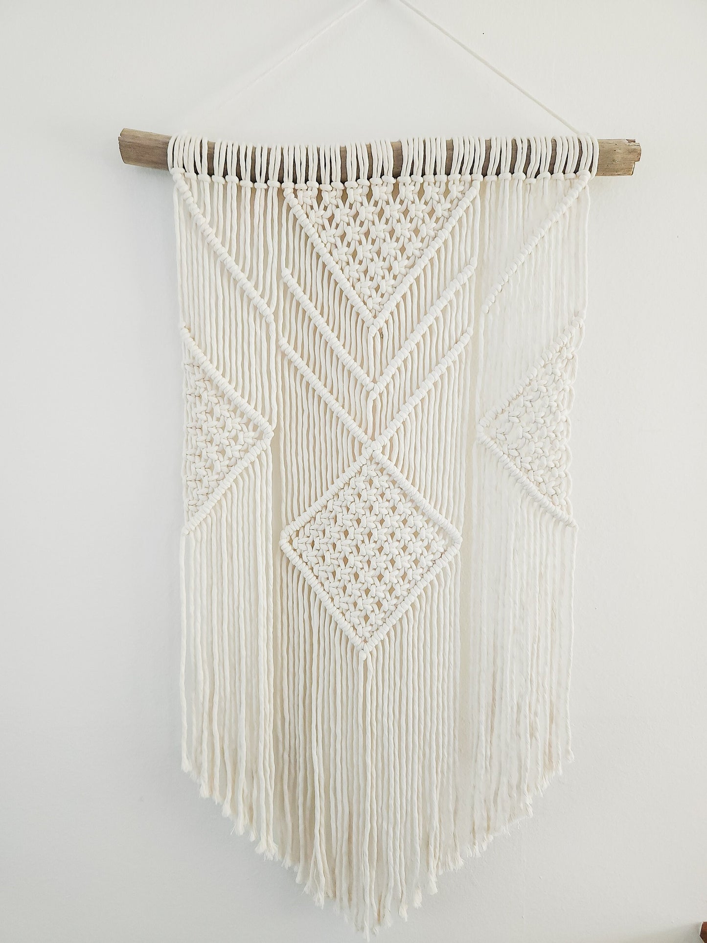 Macrame Wall Hanging in USA - 3 Foot Length, Cotton Rope, Boho Chic Farmhouse Decor for Bedroom, Driftwood, Living Room, Hand Made