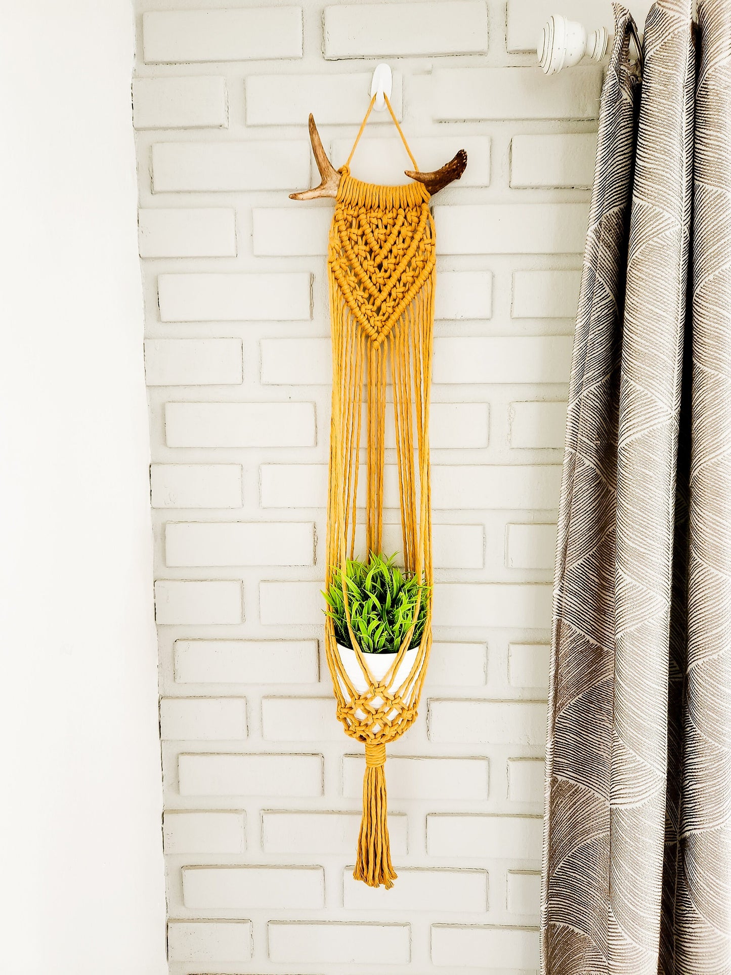 Macrame Plant Hanger on Antler, Boho Plant Hanger, Boho House Decor, Tassel Plant Hanger