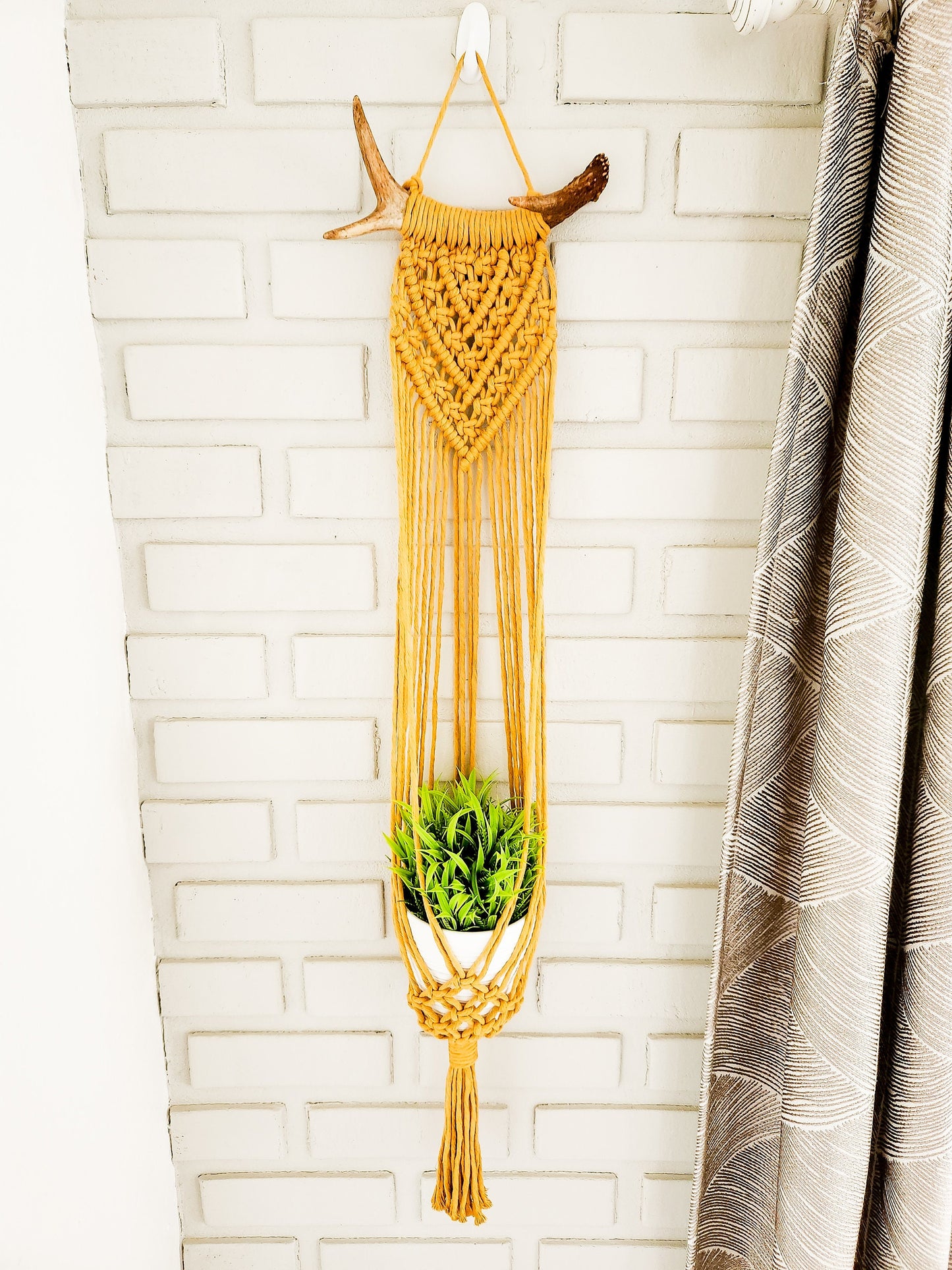 Macrame Plant Hanger on Antler, Boho Plant Hanger, Boho House Decor, Tassel Plant Hanger