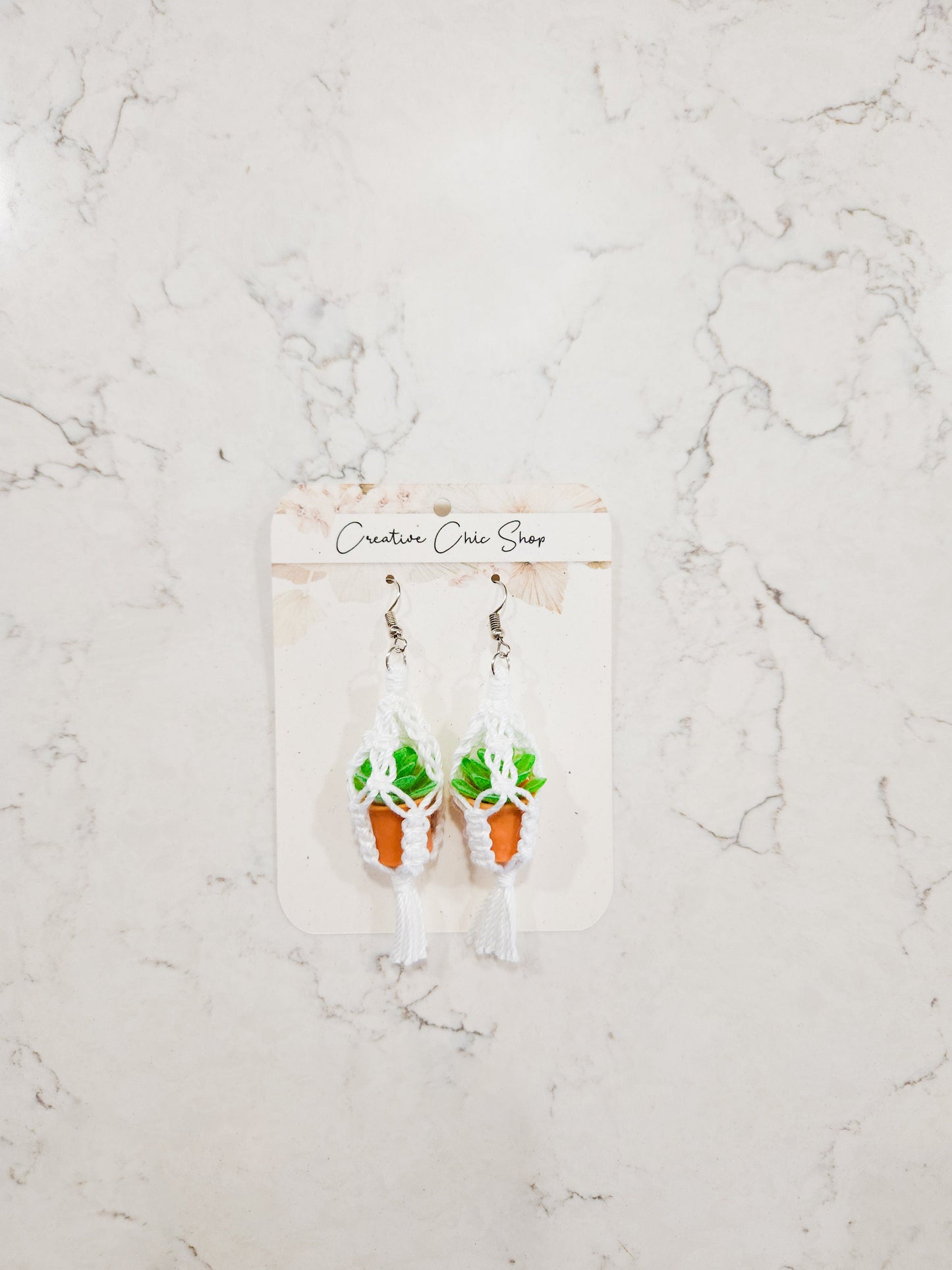 Handmade Macrame Plant Hanger Earrings, Gold or Silver Color, Multiple Color Options for Macrame, Macrame Earrings, Dangle Earrings