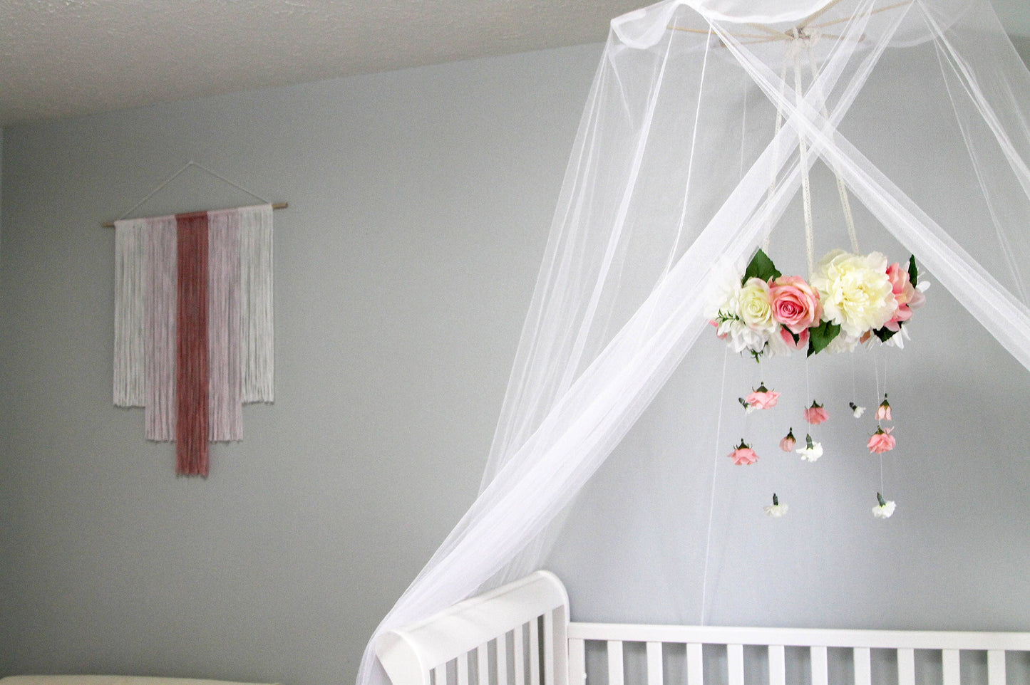 Handmade Rose Pink and White Wall Hanging