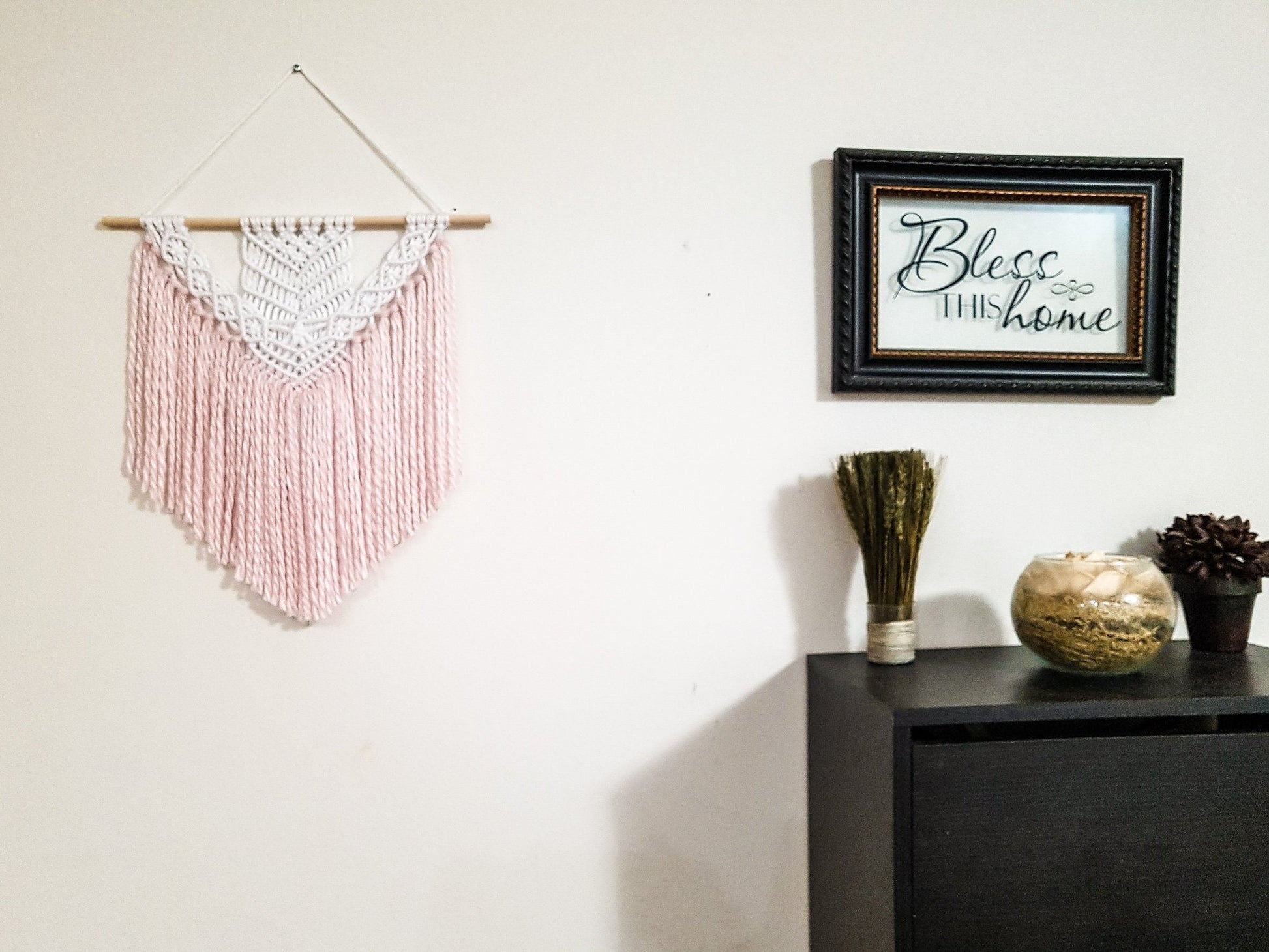 Handmade Pink and White Macrame Wall Hanging, Two Options: Cotton Rope and Yarn