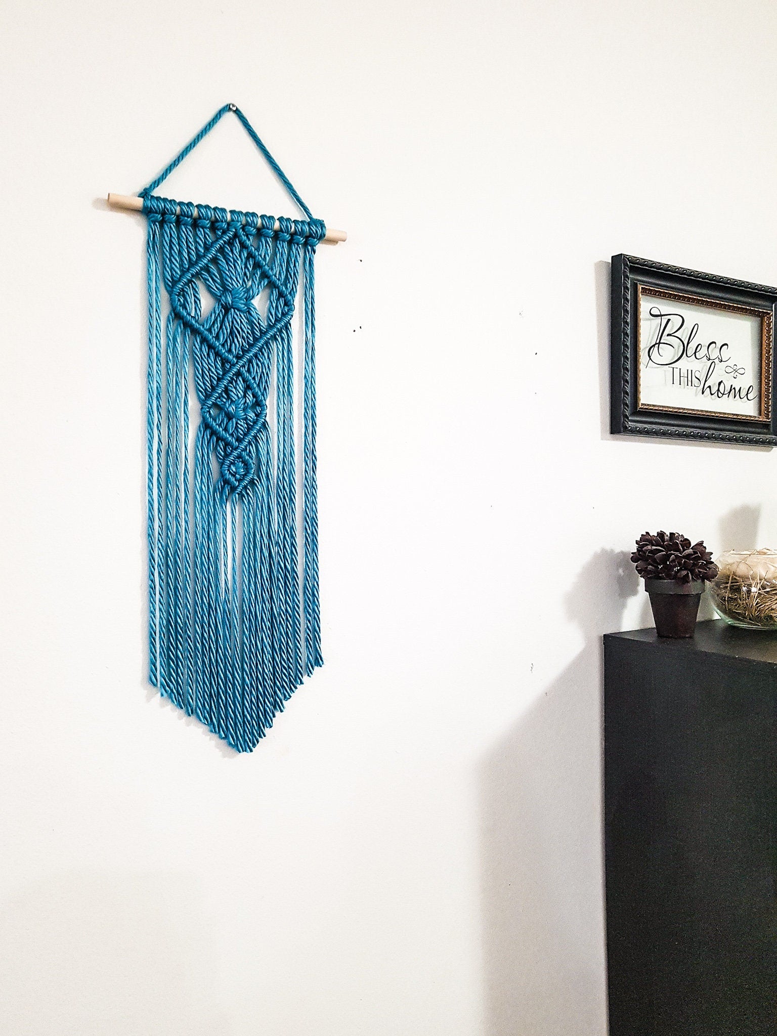 Small Macrame Wall Hanging, Macrame Wall Art, Woven Wall Hanging, Boho Wall Decor, Wall Tapestry, Macrame, Boys Room Decor, Teal Macrame