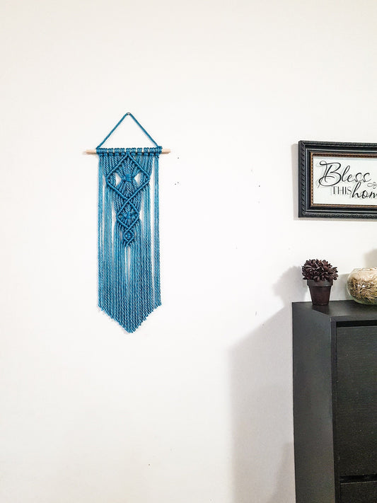 Small Macrame Wall Hanging, Macrame Wall Art, Woven Wall Hanging, Boho Wall Decor, Wall Tapestry, Macrame, Boys Room Decor, Teal Macrame
