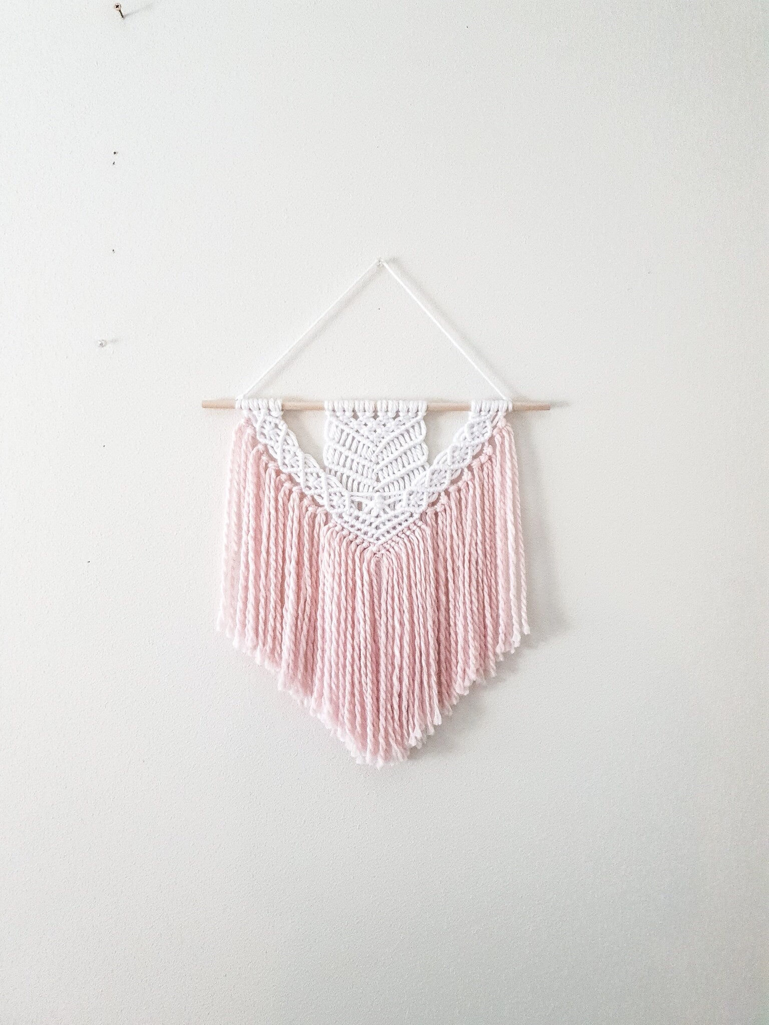 Handmade Pink and White Macrame Wall Hanging, Two Options: Cotton Rope and Yarn