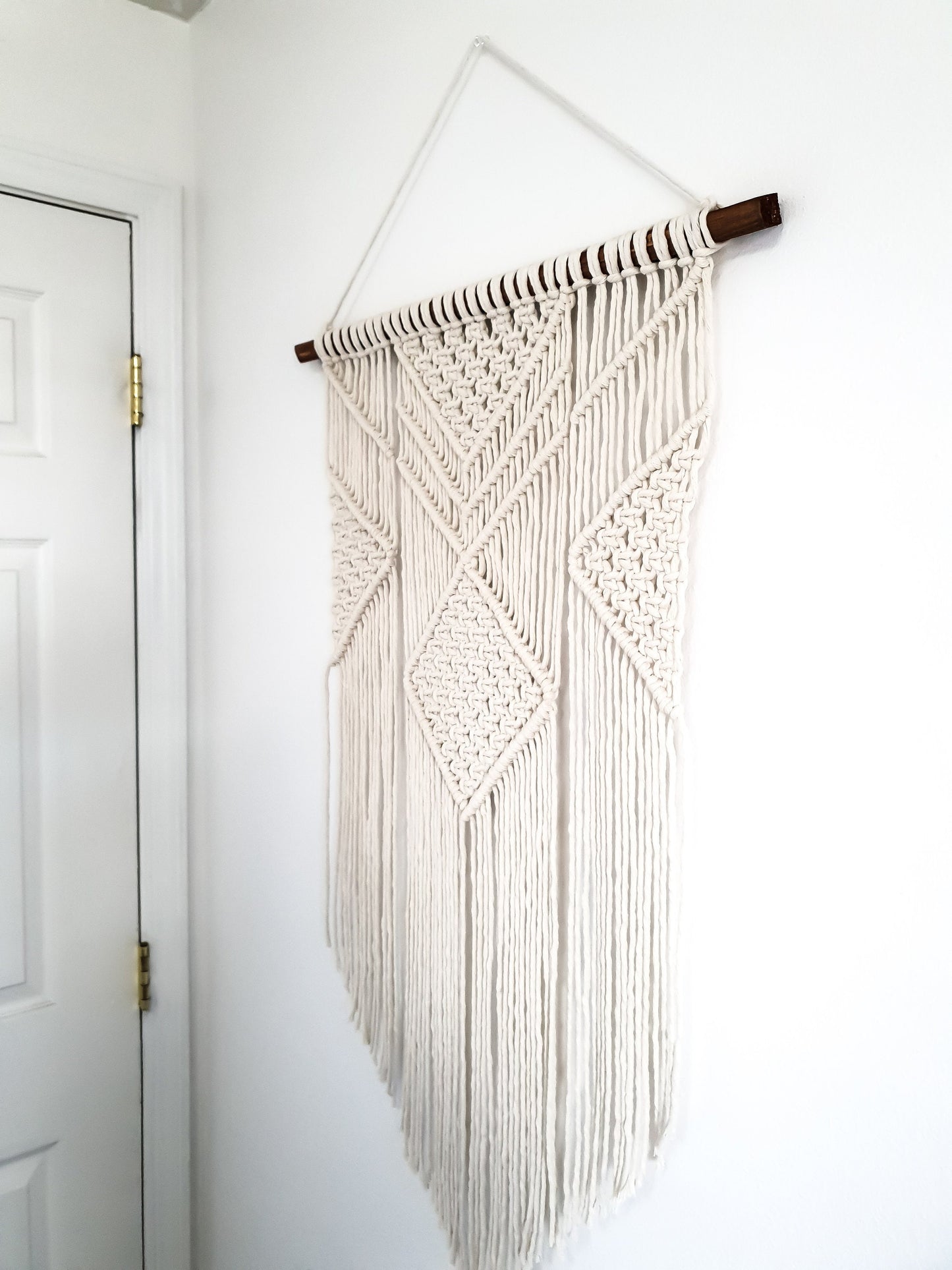 Handmade Macrame Wall Hanging - 3 Foot Length, Cotton Rope, Boho Chic Farmhouse Decor for Bedroom, Dorm Room, Living Room, High Quality