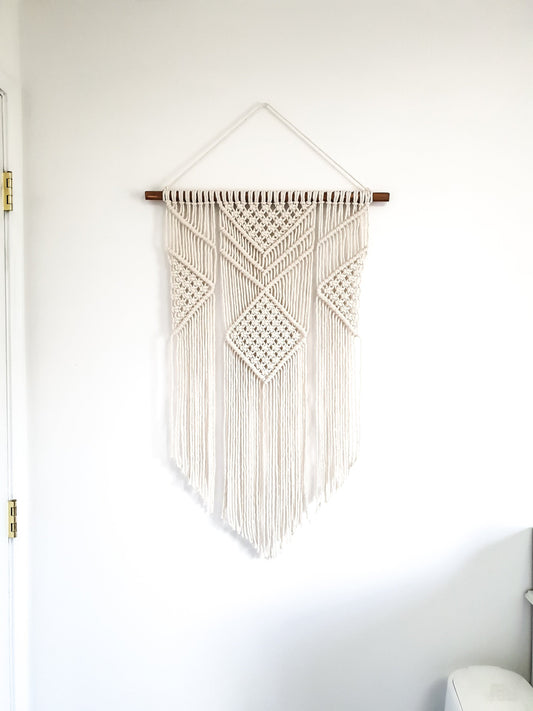 Handmade Macrame Wall Hanging - 3 Foot Length, Cotton Rope, Boho Chic Farmhouse Decor for Bedroom, Dorm Room, Living Room, High Quality