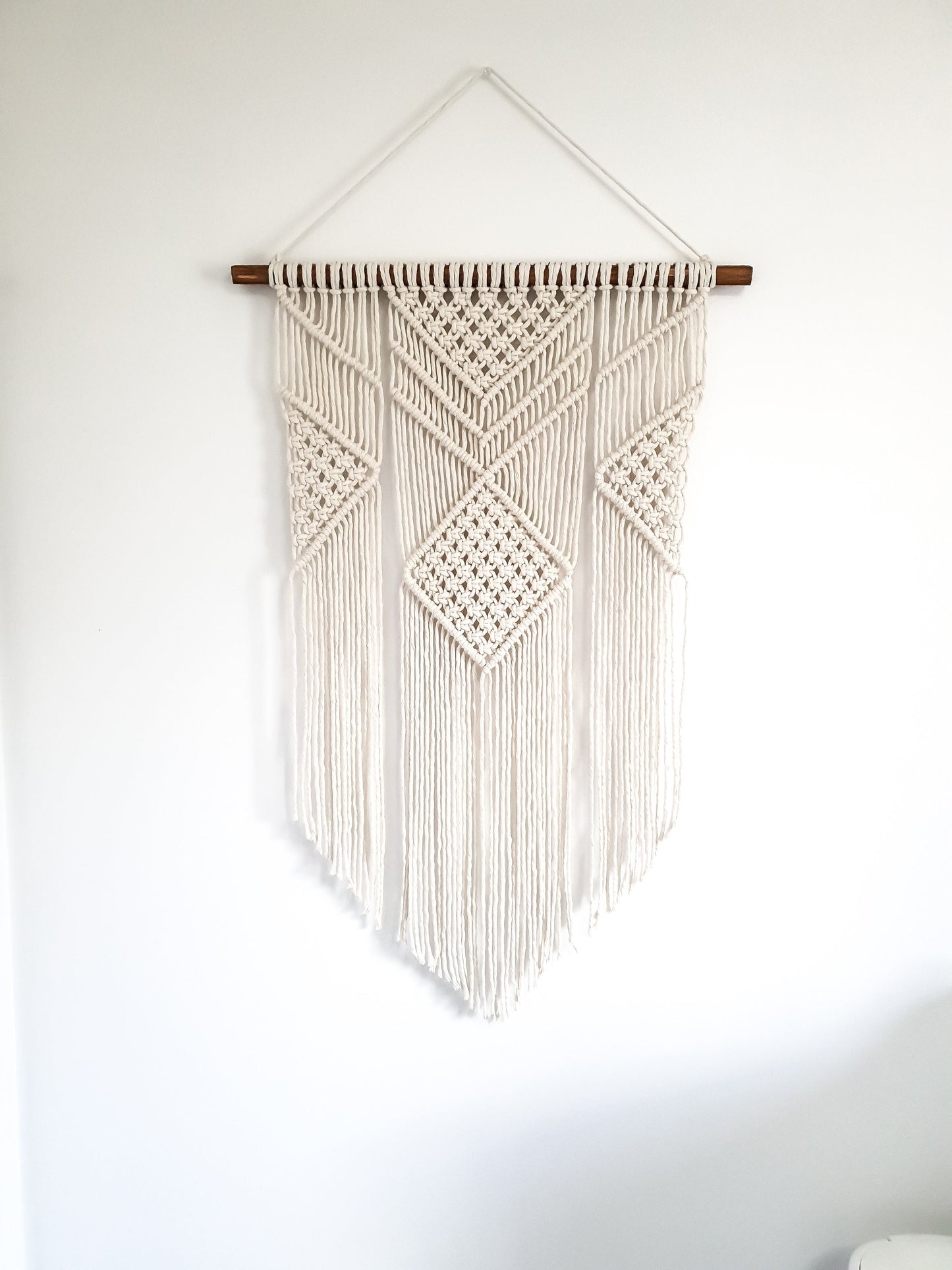 Handmade Macrame Wall Hanging - 3 Foot Length, Cotton Rope, Boho Chic Farmhouse Decor for Bedroom, Dorm Room, Living Room, High Quality