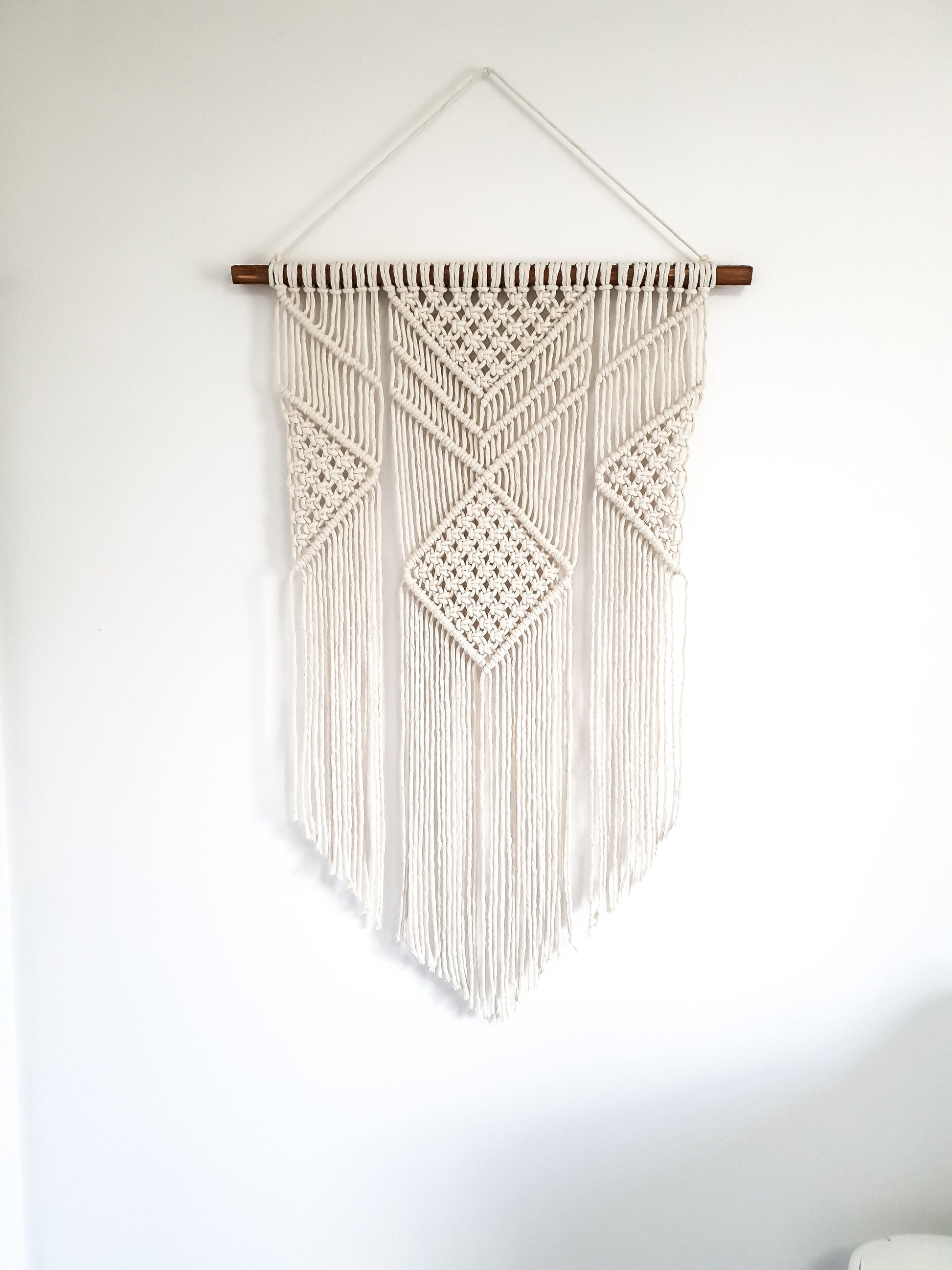Handmade Macrame Wall Hanging - 3 Foot Length, Cotton Rope, Boho Chic Farmhouse Decor for Bedroom, Dorm Room, Living Room, High Quality
