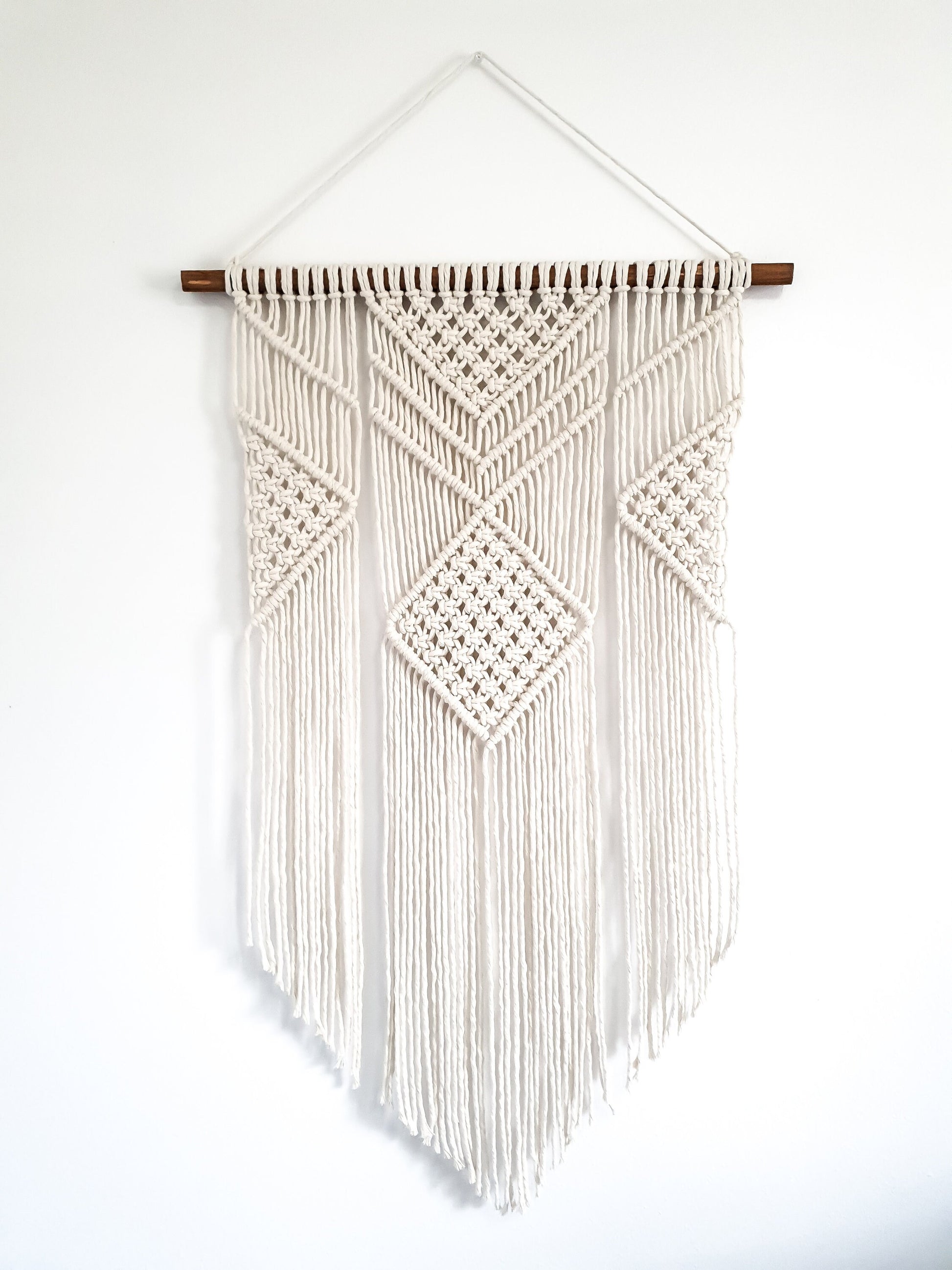 Handmade Macrame Wall Hanging - 3 Foot Length, Cotton Rope, Boho Chic Farmhouse Decor for Bedroom, Dorm Room, Living Room, High Quality
