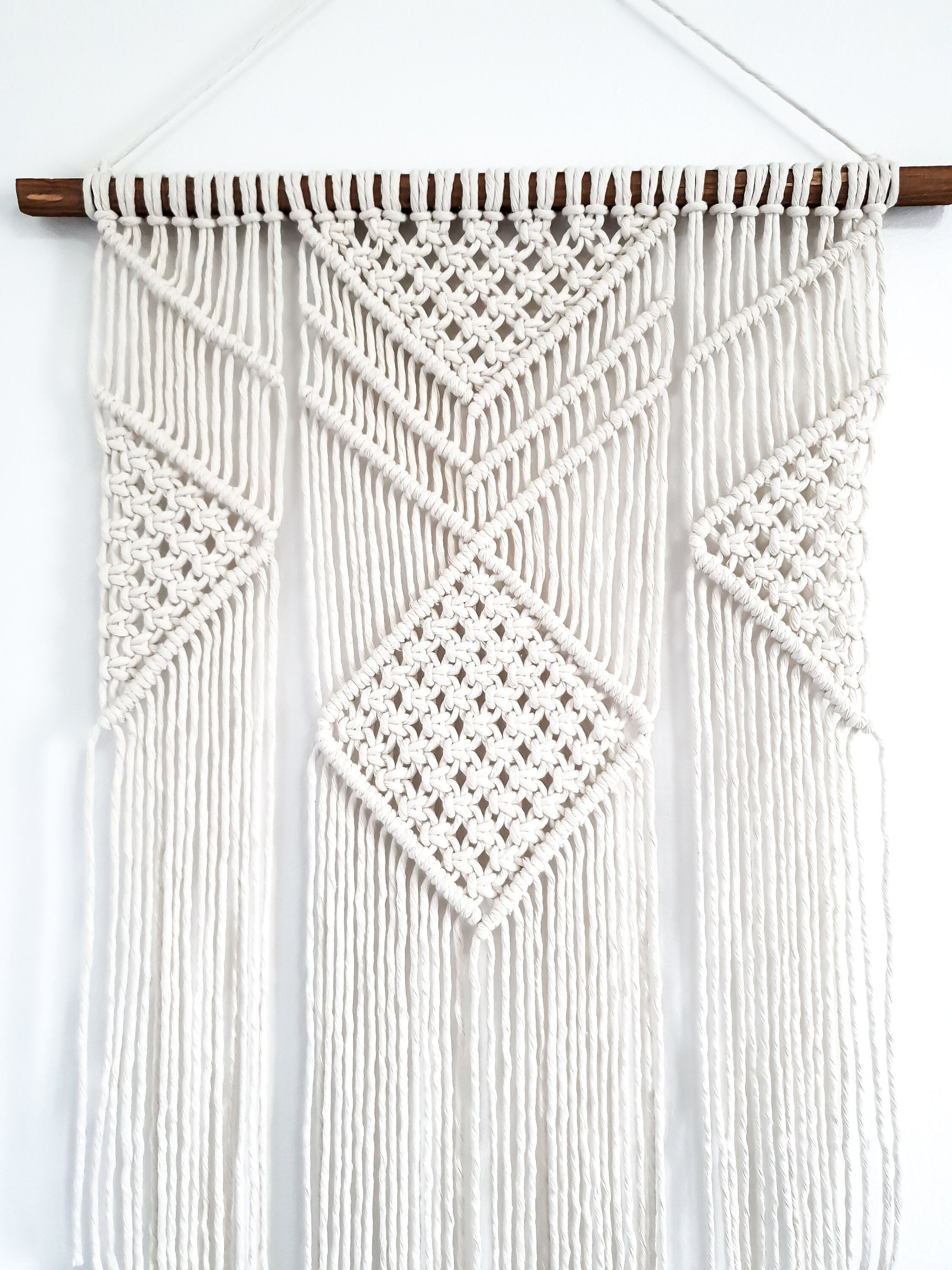 Handmade Macrame Wall Hanging - 3 Foot Length, Cotton Rope, Boho Chic Farmhouse Decor for Bedroom, Dorm Room, Living Room, High Quality