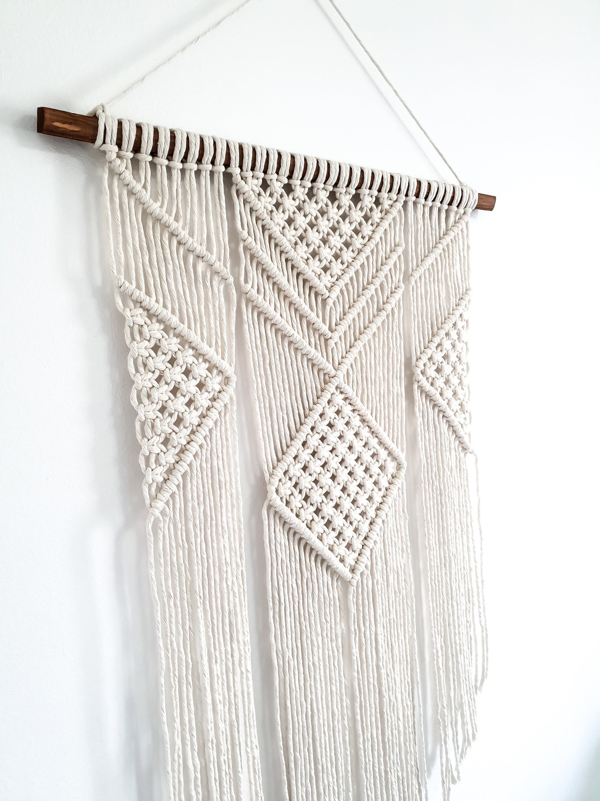 Handmade Macrame Wall Hanging - 3 Foot Length, Cotton Rope, Boho Chic Farmhouse Decor for Bedroom, Dorm Room, Living Room, High Quality
