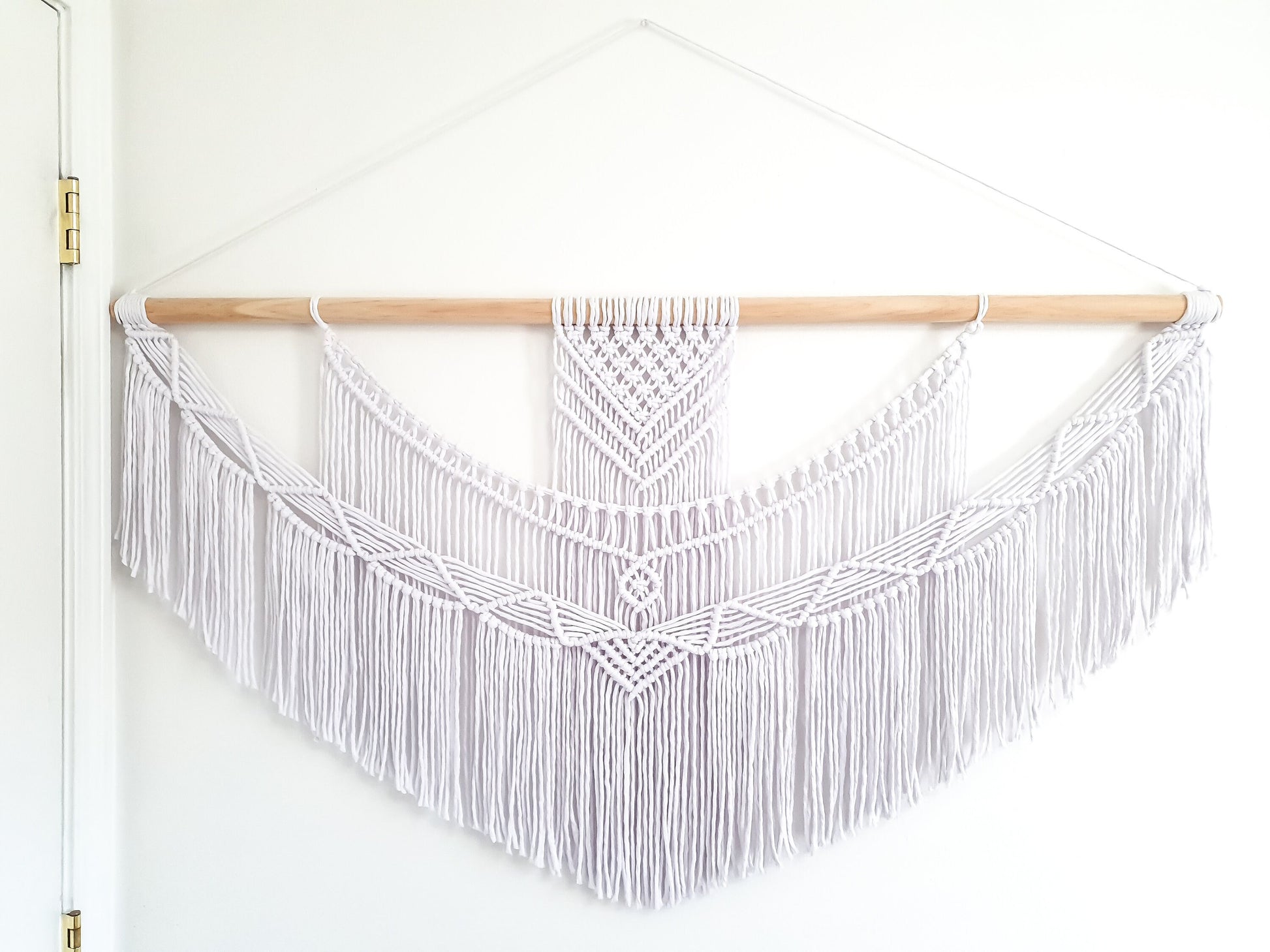 Handmade White Macrame Wall Hanging Five Size Options from 1 Foot Wide to 5 Feet Wide