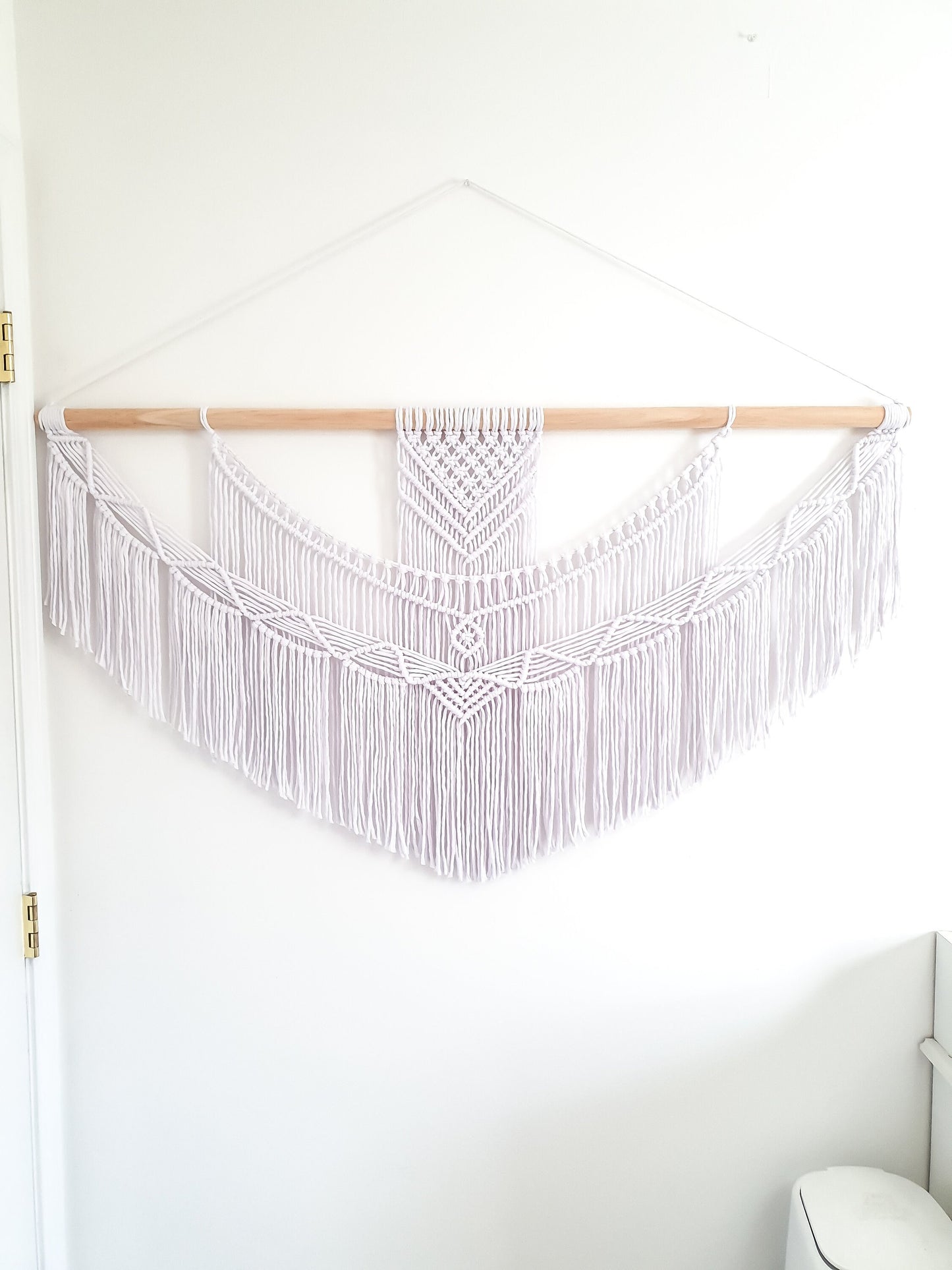 Handmade White Macrame Wall Hanging Five Size Options from 1 Foot Wide to 5 Feet Wide