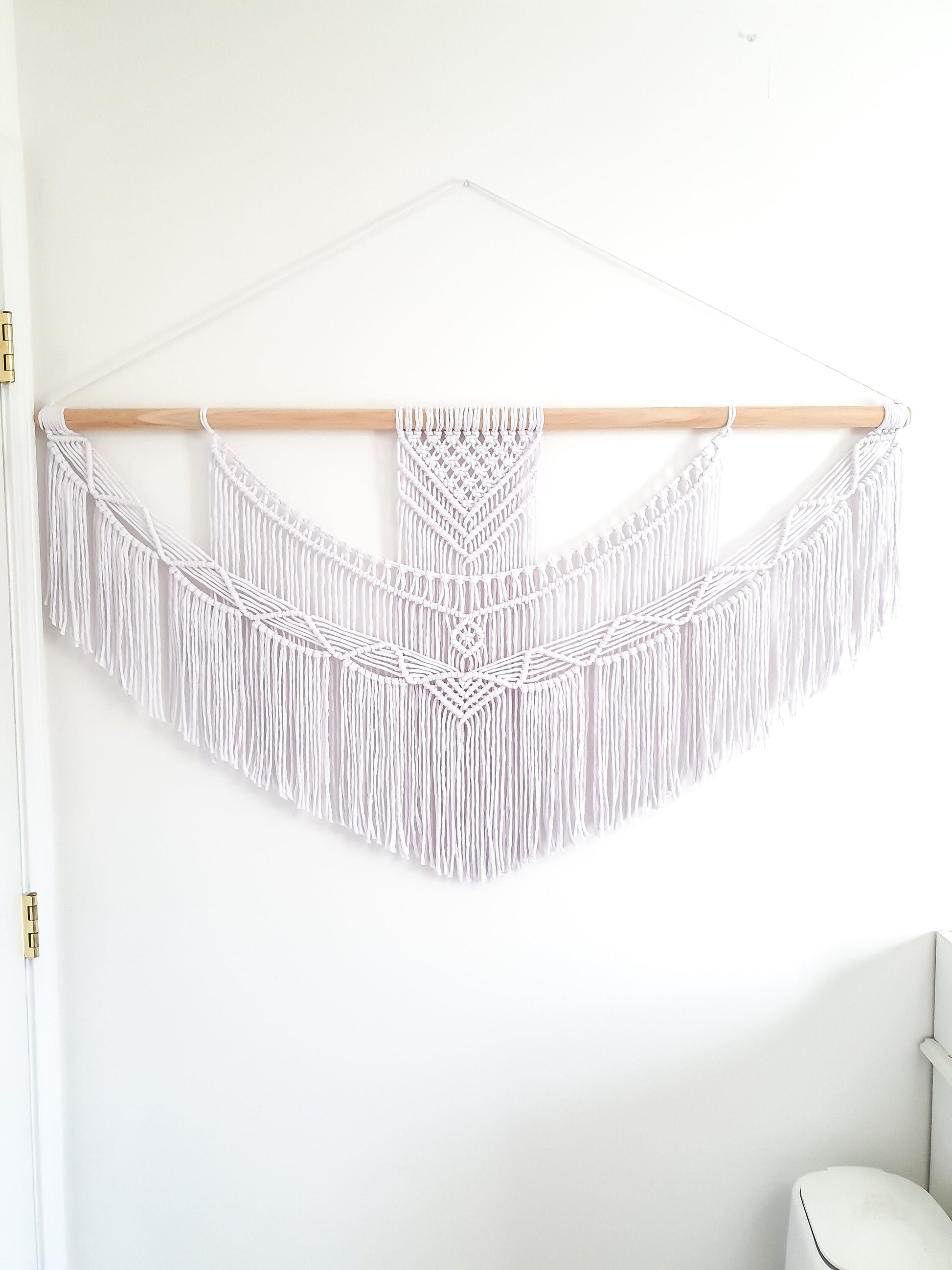 Handmade White Macrame Wall Hanging Five Size Options from 1 Foot Wide to 5 Feet Wide