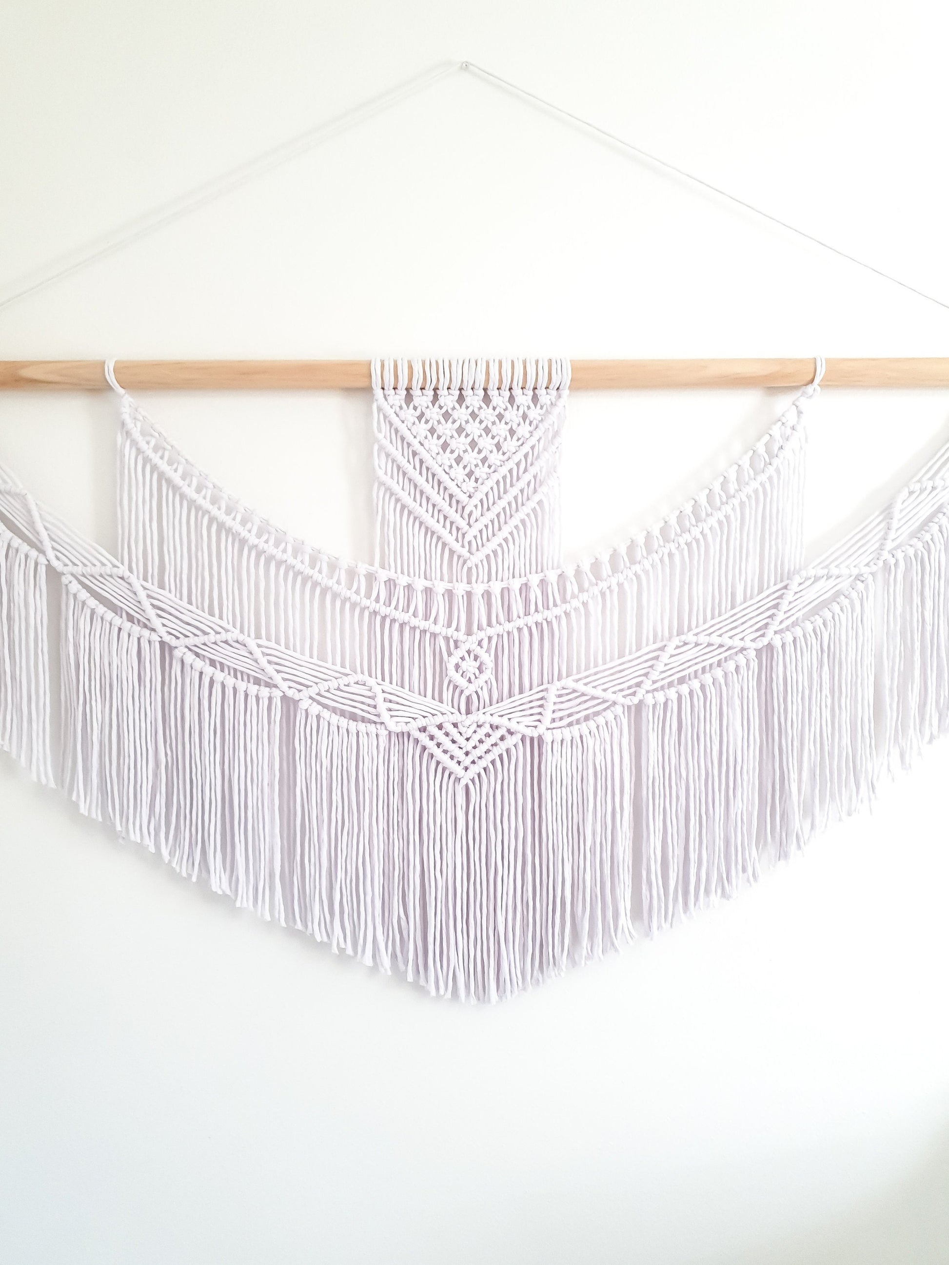 Handmade White Macrame Wall Hanging Five Size Options from 1 Foot Wide to 5 Feet Wide
