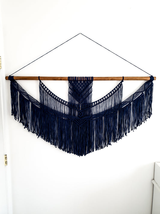 X Large Macrame Wall Hanging, Macrame Wall Art, Woven Wall Hanging, Boho Wall Decor, Wall Tapestry, Navy, Wedding Backdrop, Free Shipping
