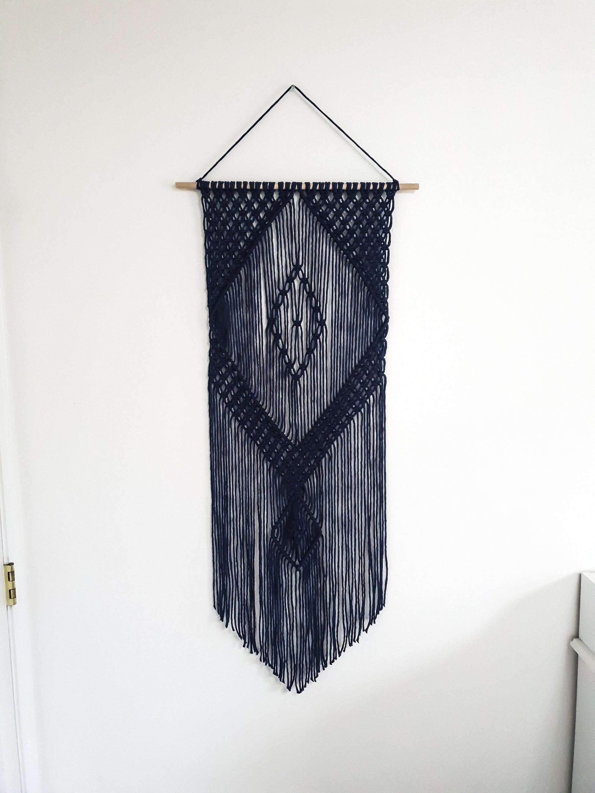 Navy Colored Cotton Rope Macrame Wall Hanging // Handmade in United States - Spokane, Washington