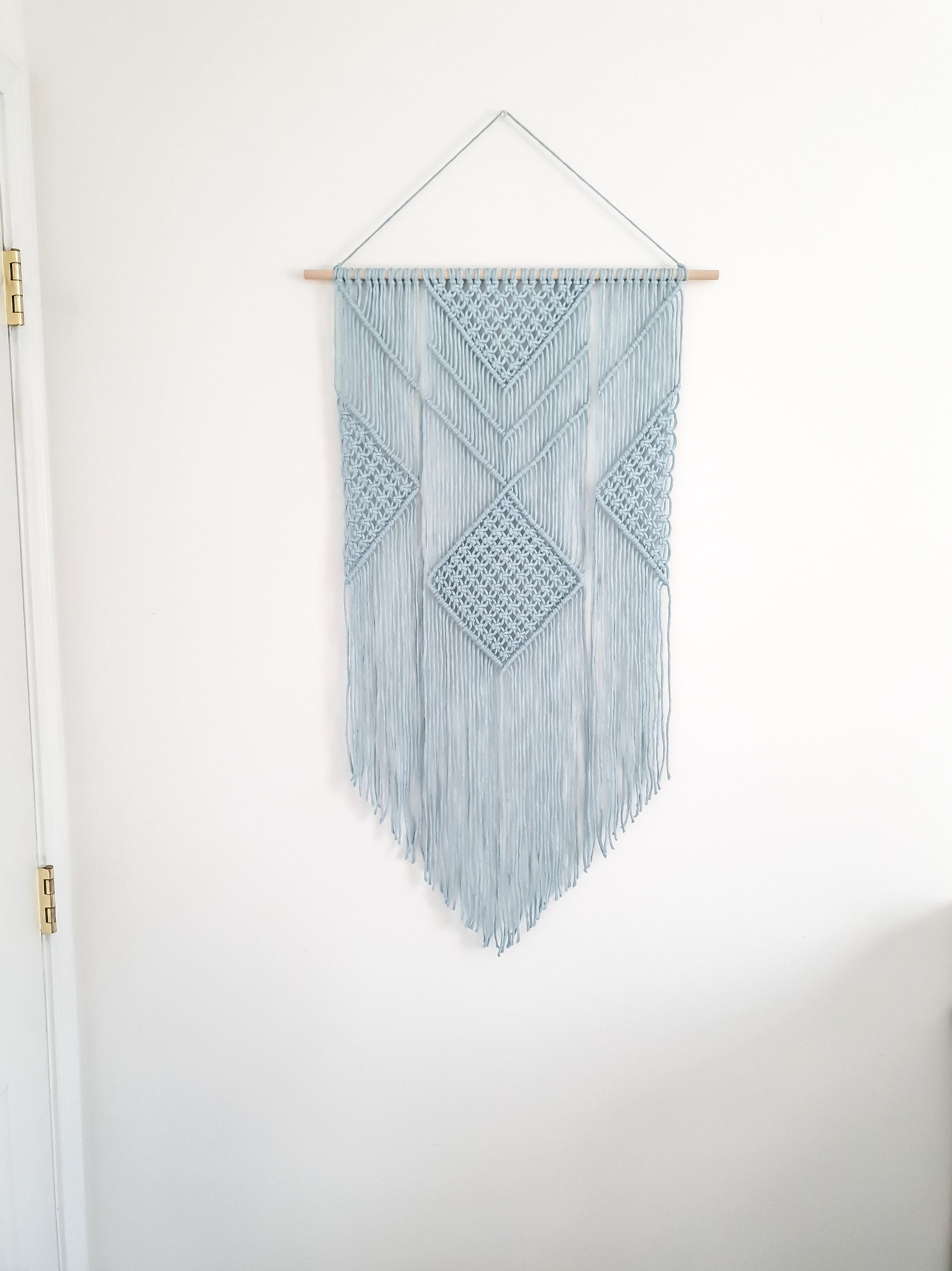 Macrame Wall Hanging Light Blue - 3 Foot Length, Cotton Rope, Boho Chic Farmhouse Decor for Bedroom, Dorm Room, Living Room / Hand Made
