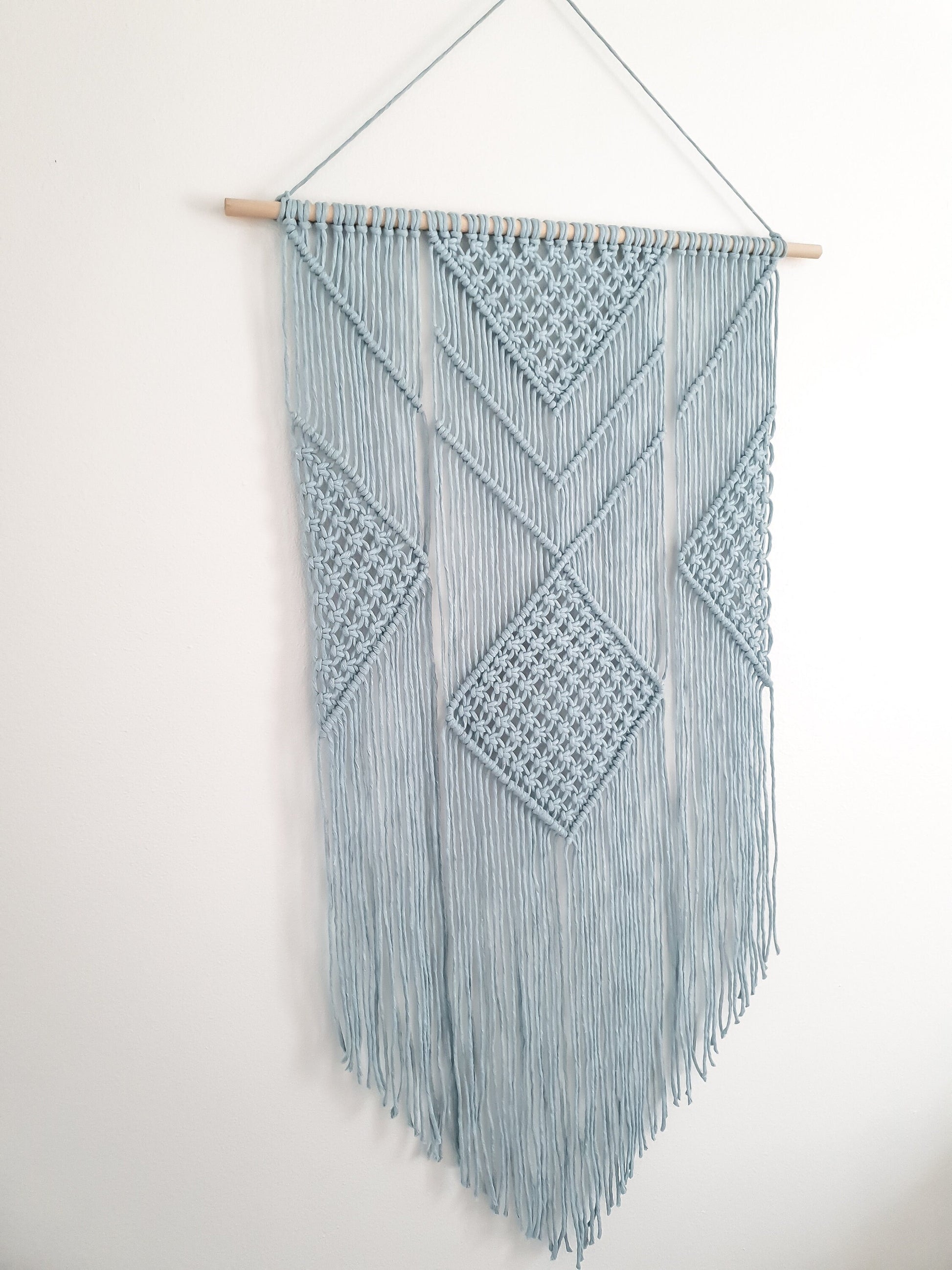 Macrame Wall Hanging Light Blue - 3 Foot Length, Cotton Rope, Boho Chic Farmhouse Decor for Bedroom, Dorm Room, Living Room / Hand Made