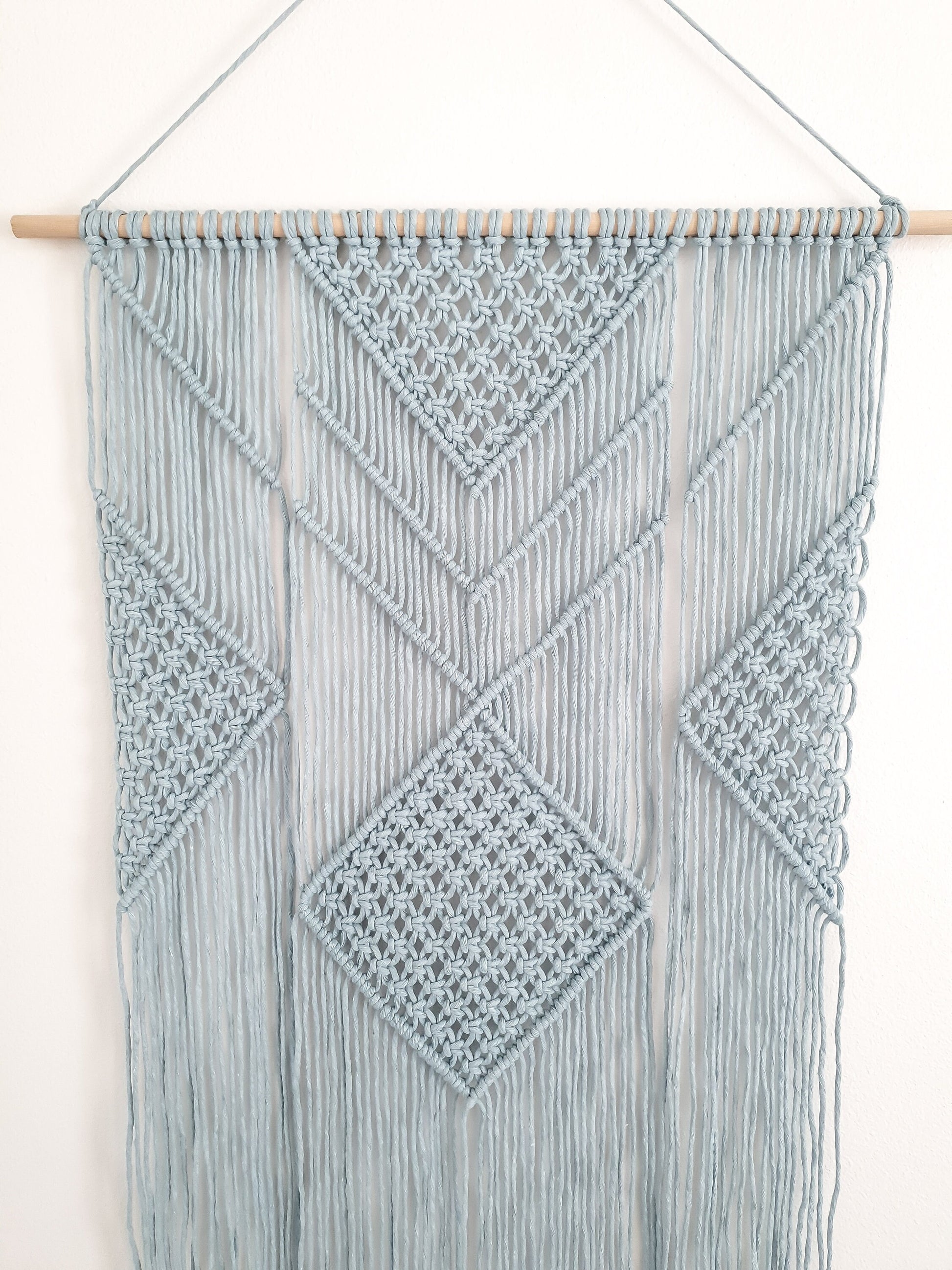 Macrame Wall Hanging Light Blue - 3 Foot Length, Cotton Rope, Boho Chic Farmhouse Decor for Bedroom, Dorm Room, Living Room / Hand Made