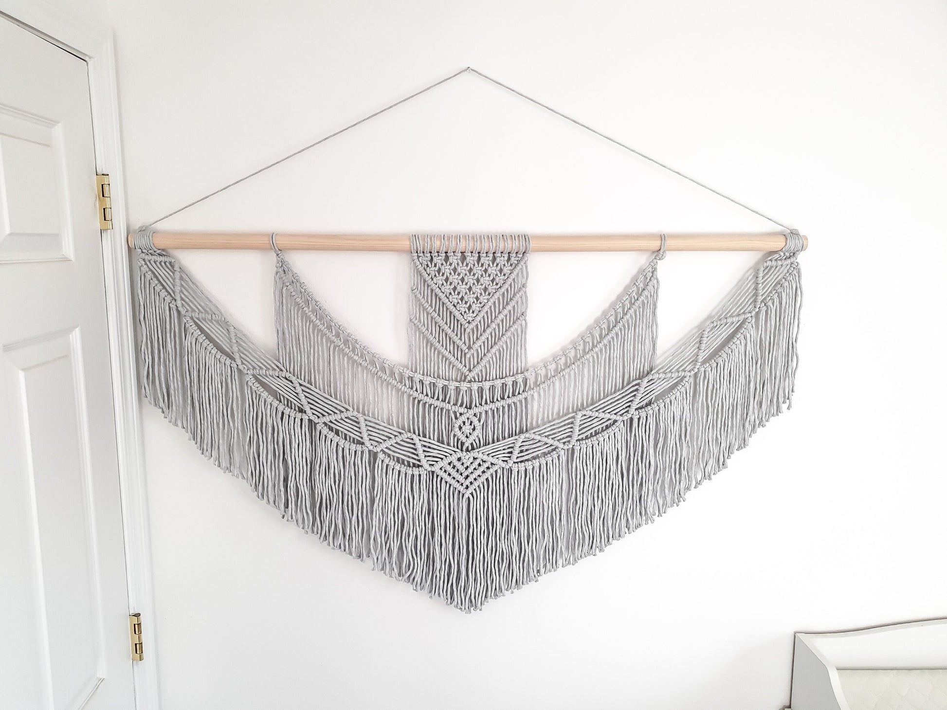 Handmade Light Gray Macrame Wall Hanging, 5 Size Options from 1 Foot Wide to 5 Feet Wide