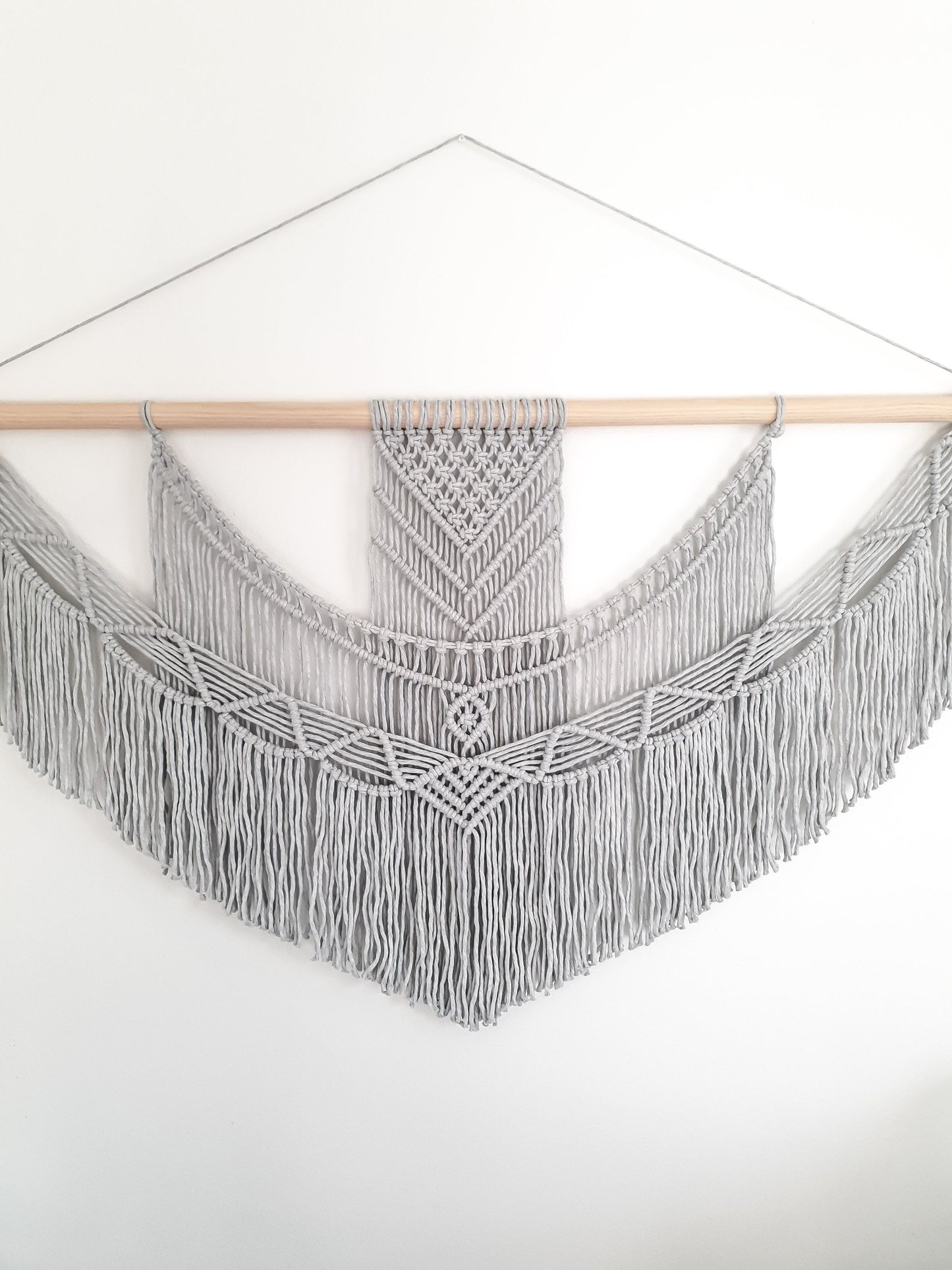Handmade Light Gray Macrame Wall Hanging, 5 Size Options from 1 Foot Wide to 5 Feet Wide