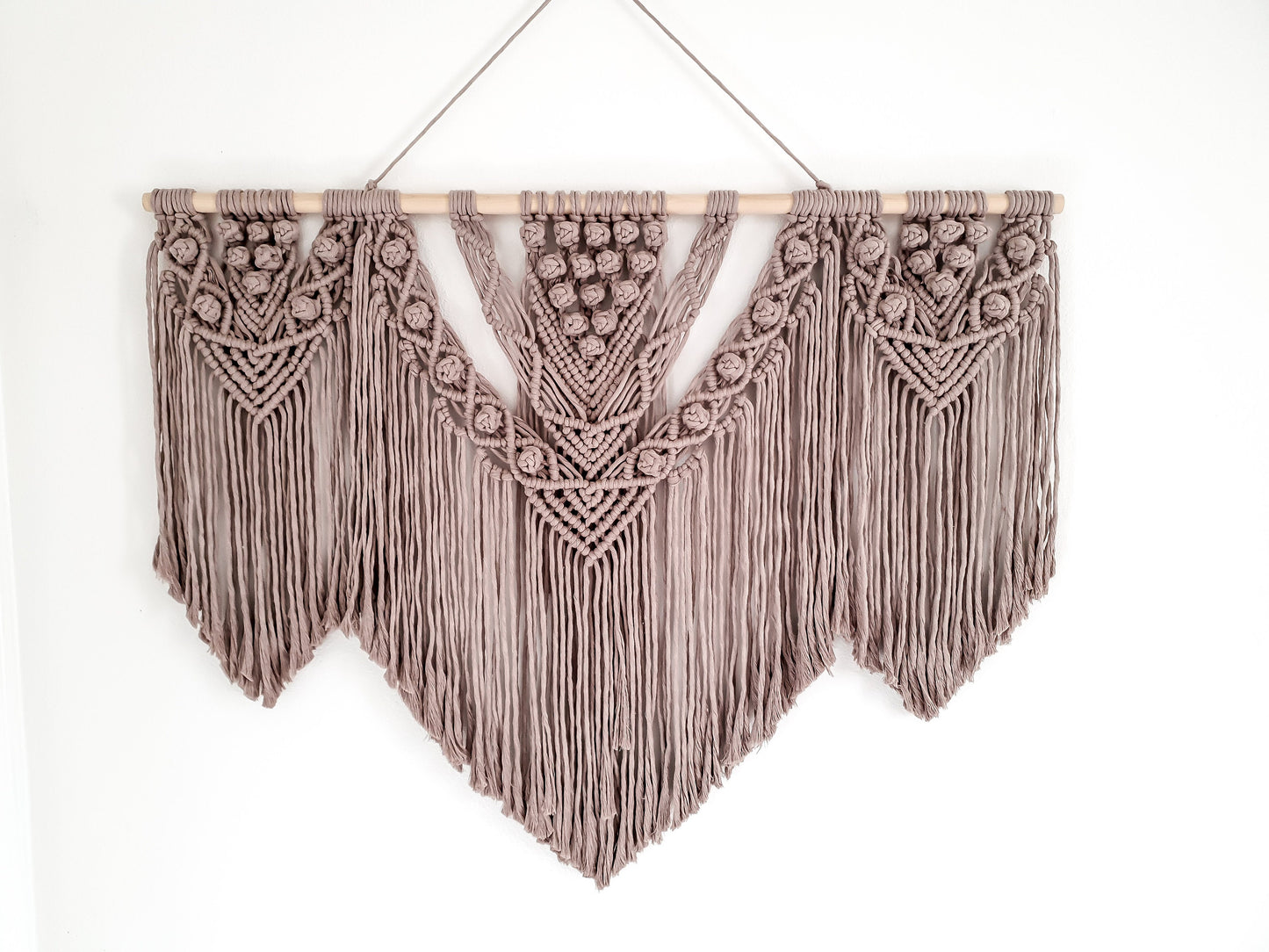 Extra Large Handmade Macrame Wall Hanging // Handmade in United States - Spokane, Washington // 3 Feet Wide, Light Brown Macrame
