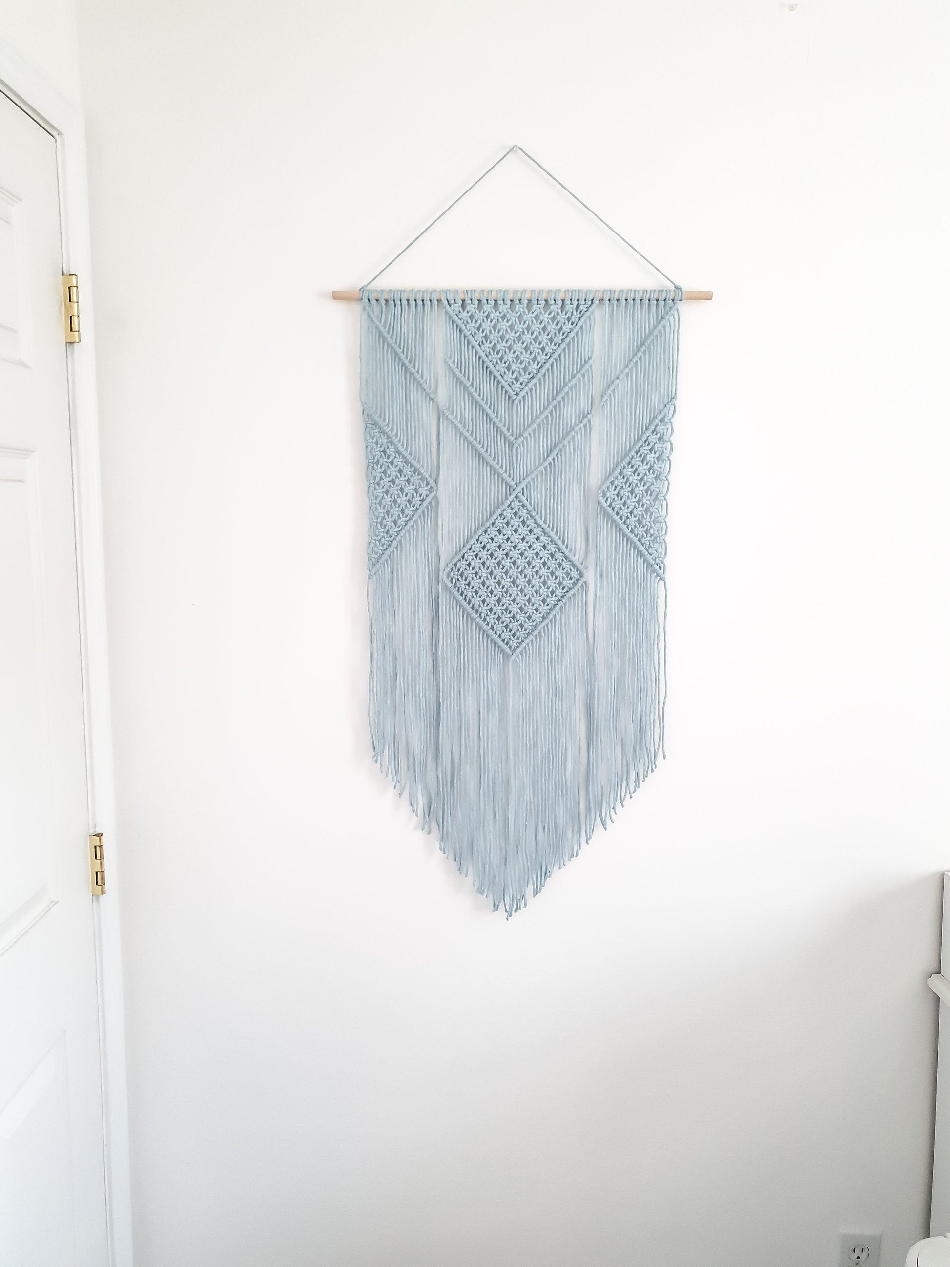 Macrame Wall Hanging Light Blue - 3 Foot Length, Cotton Rope, Boho Chic Farmhouse Decor for Bedroom, Dorm Room, Living Room / Hand Made
