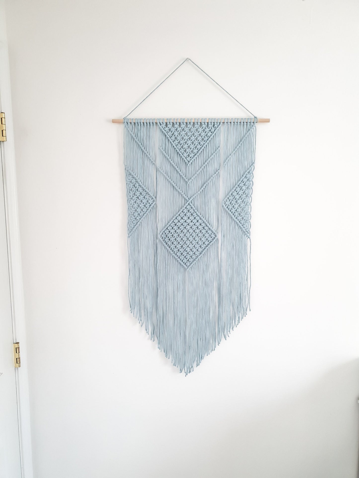 Macrame Wall Hanging Light Blue - 3 Foot Length, Cotton Rope, Boho Chic Farmhouse Decor for Bedroom, Dorm Room, Living Room / Hand Made