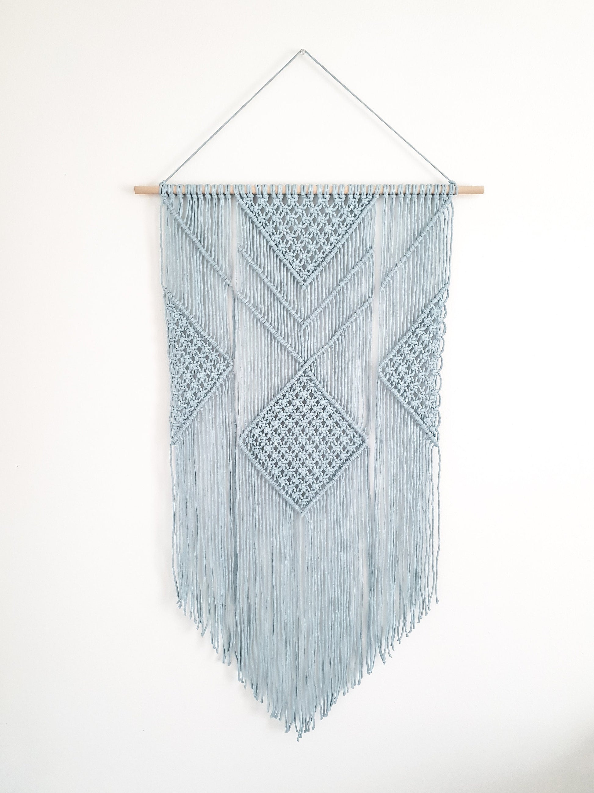 Macrame Wall Hanging Light Blue - 3 Foot Length, Cotton Rope, Boho Chic Farmhouse Decor for Bedroom, Dorm Room, Living Room / Hand Made