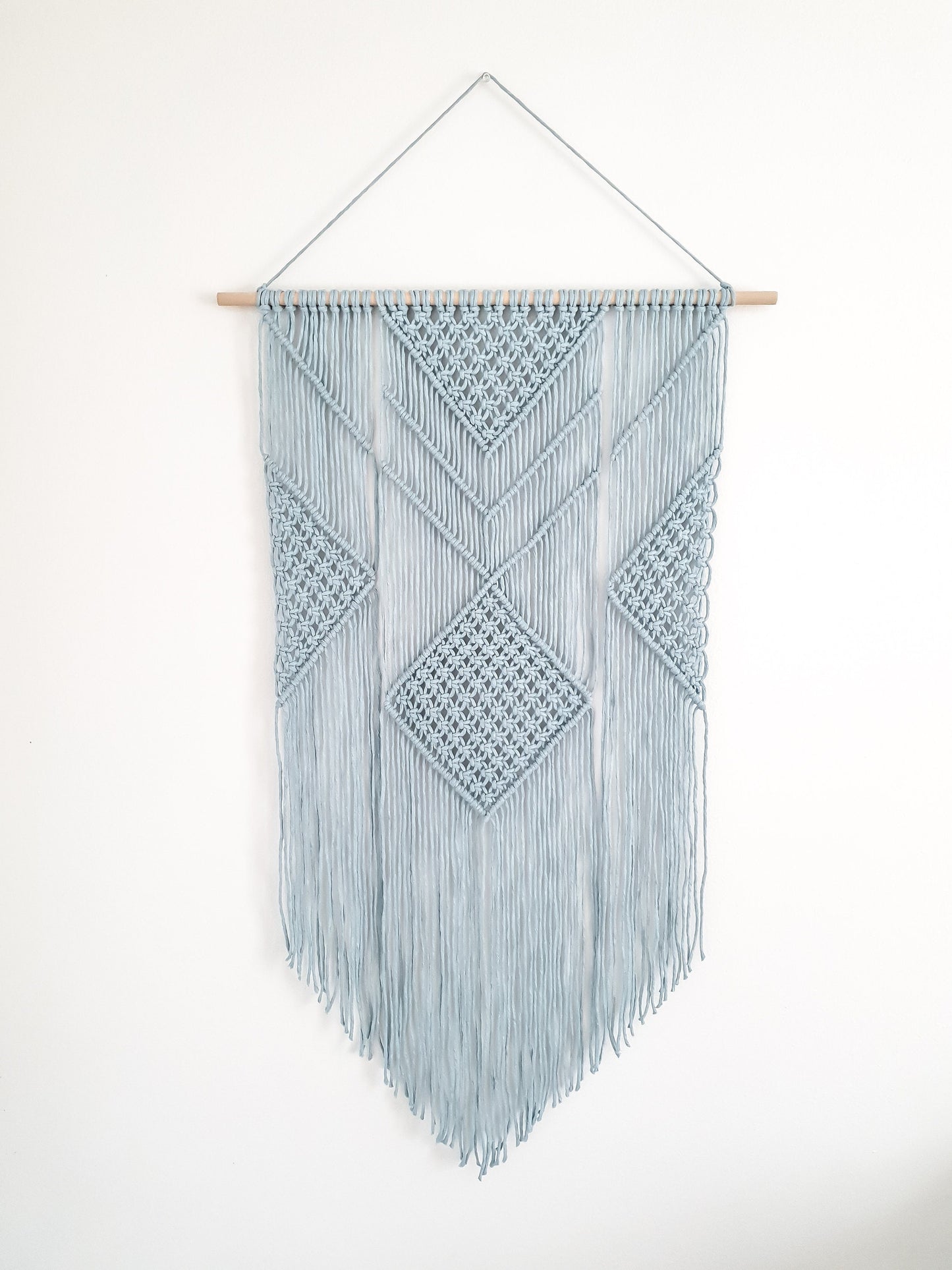 Macrame Wall Hanging Light Blue - 3 Foot Length, Cotton Rope, Boho Chic Farmhouse Decor for Bedroom, Dorm Room, Living Room / Hand Made