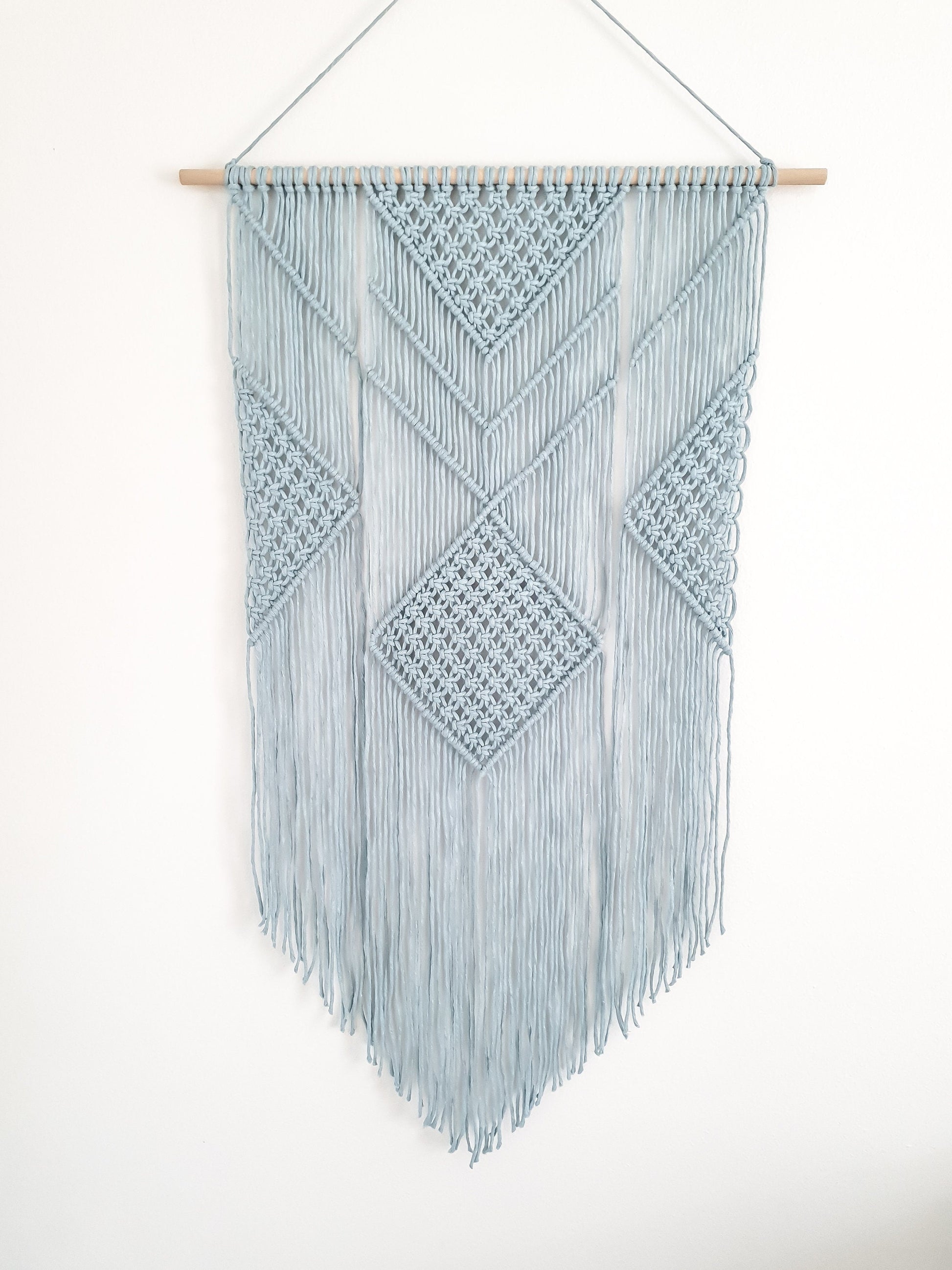 Macrame Wall Hanging Light Blue - 3 Foot Length, Cotton Rope, Boho Chic Farmhouse Decor for Bedroom, Dorm Room, Living Room / Hand Made