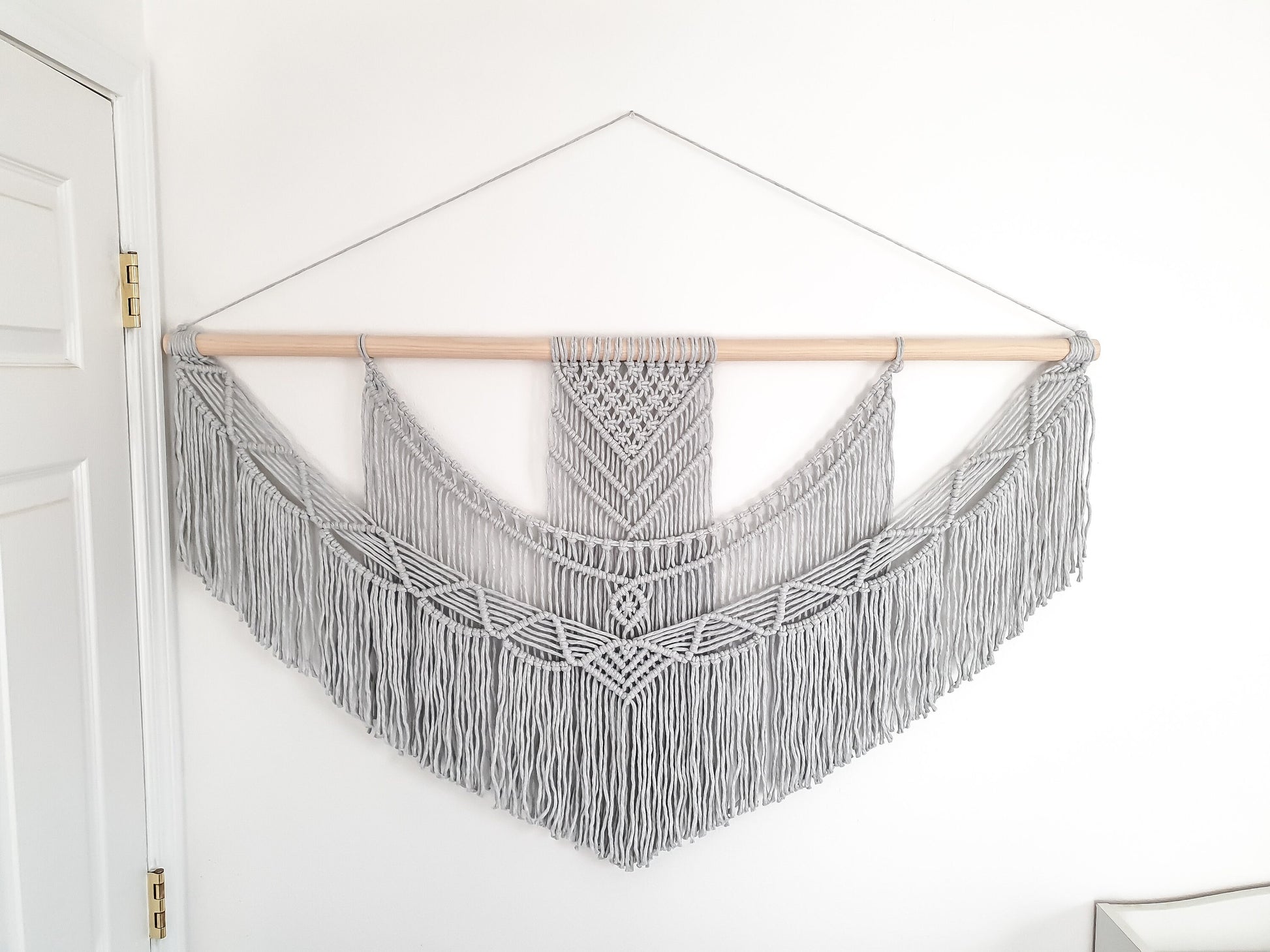 Handmade Light Gray Macrame Wall Hanging, 5 Size Options from 1 Foot Wide to 5 Feet Wide