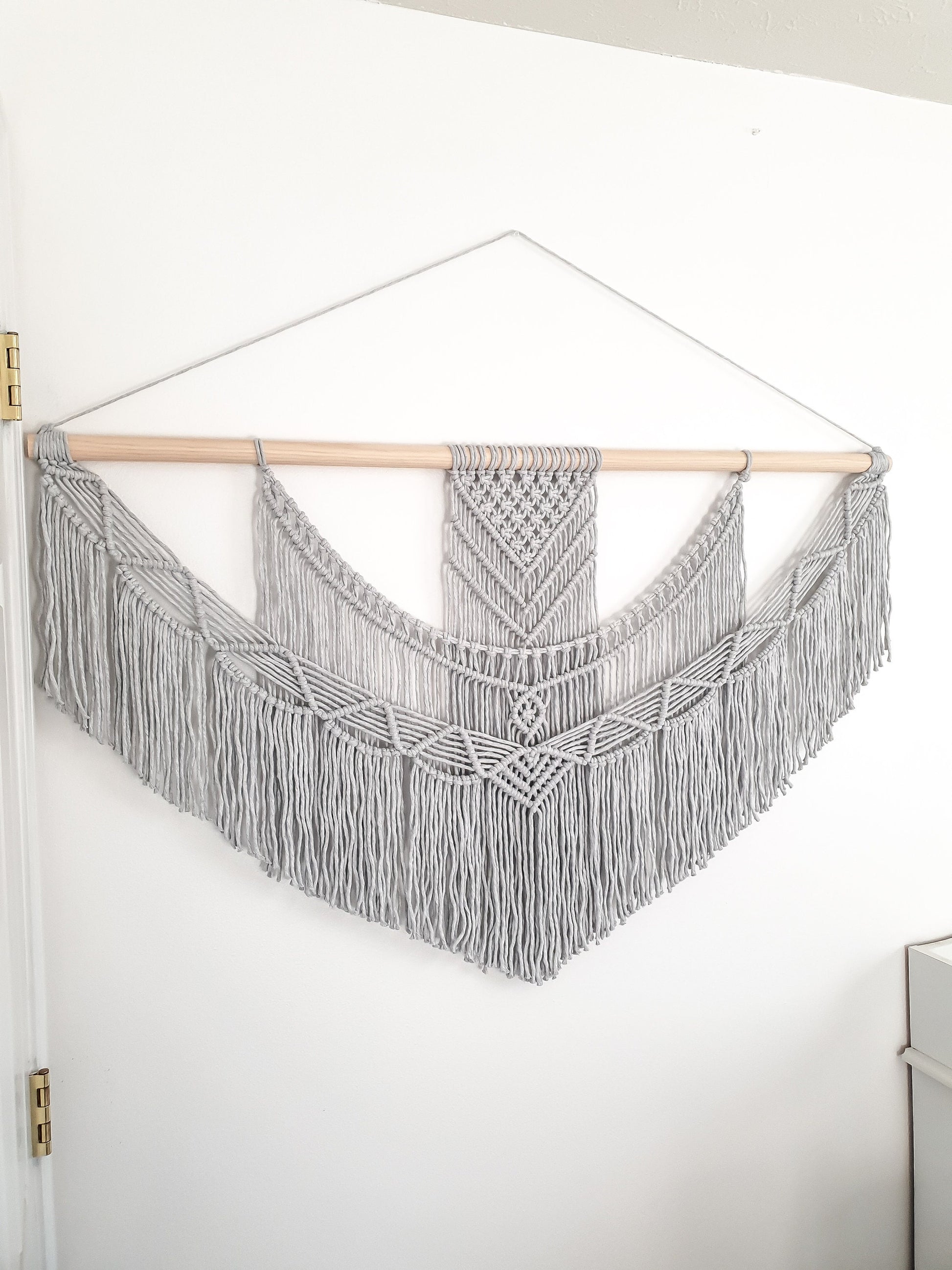 Handmade Light Gray Macrame Wall Hanging, 5 Size Options from 1 Foot Wide to 5 Feet Wide
