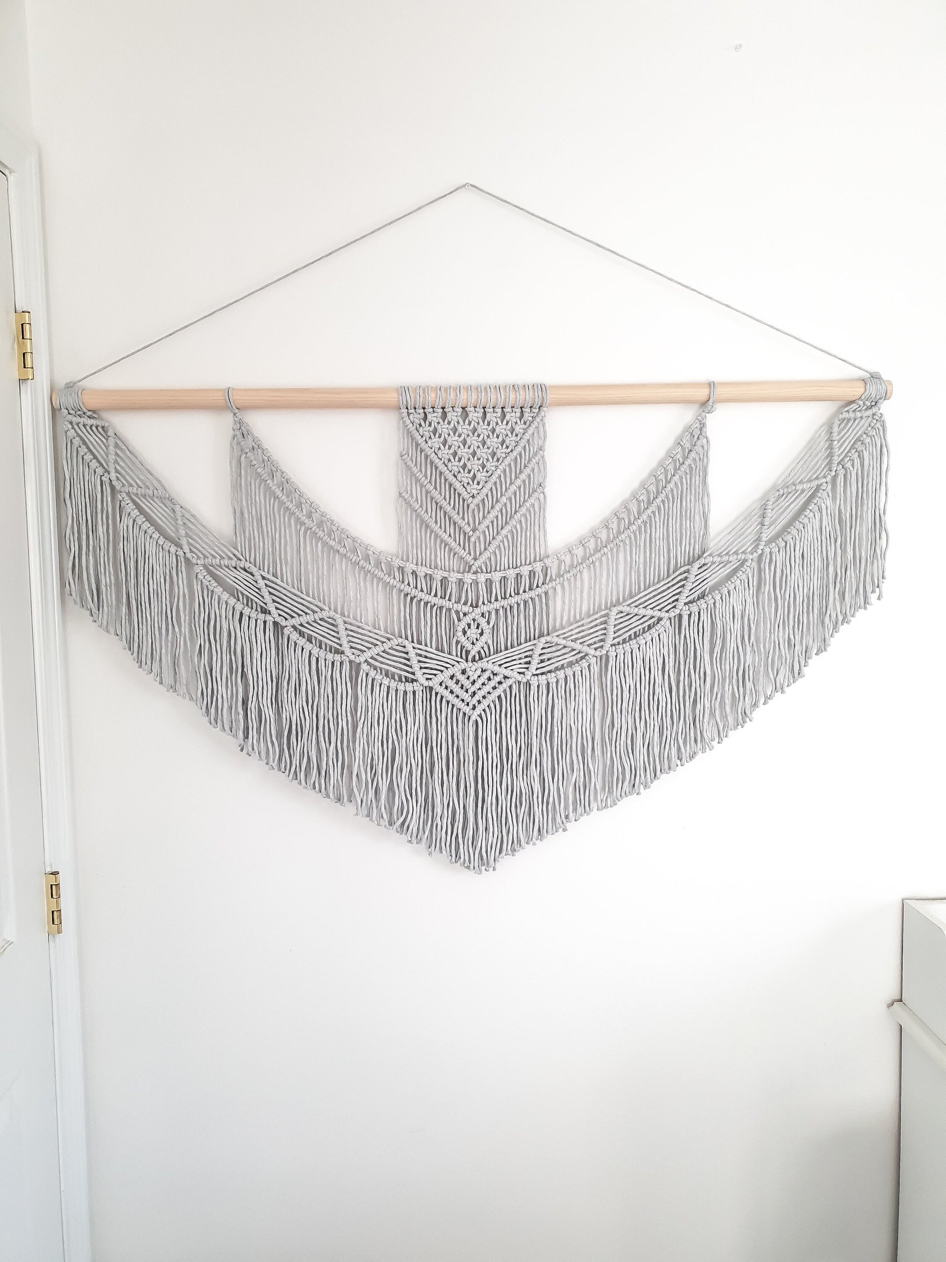 Handmade Light Gray Macrame Wall Hanging, 5 Size Options from 1 Foot Wide to 5 Feet Wide