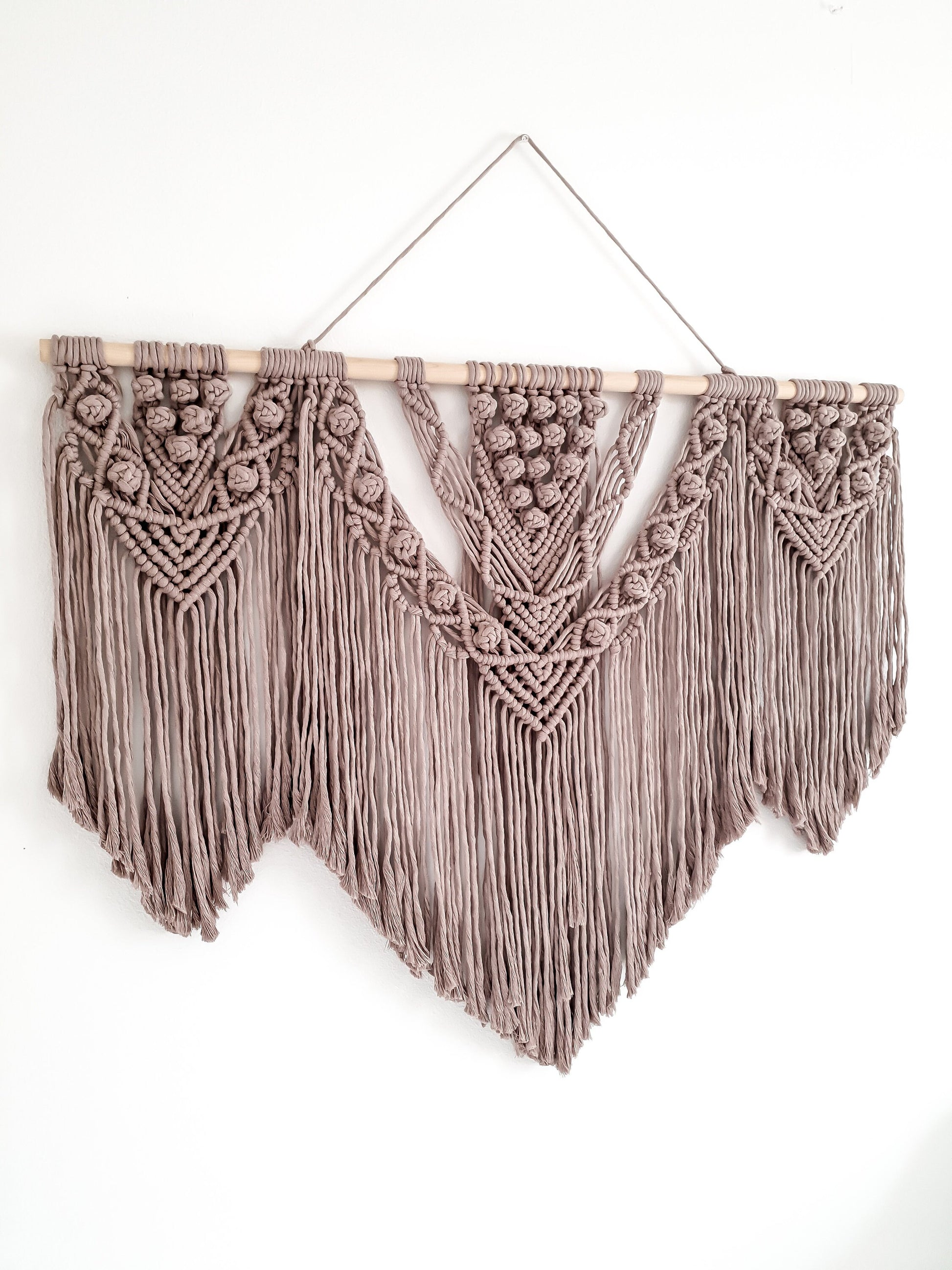 Extra Large Handmade Macrame Wall Hanging // Handmade in United States - Spokane, Washington // 3 Feet Wide, Light Brown Macrame
