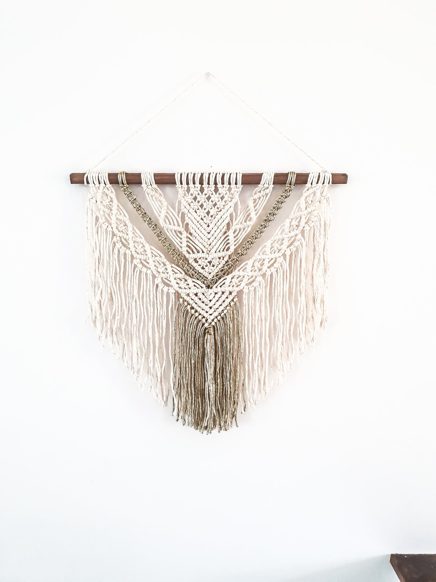 Large Macrame Wall Hanging, Macrame Wall Art, Woven Wall Hanging, Boho Wall Decor, Wall Tapestry, Macrame, Beige and Gold, Minimalist