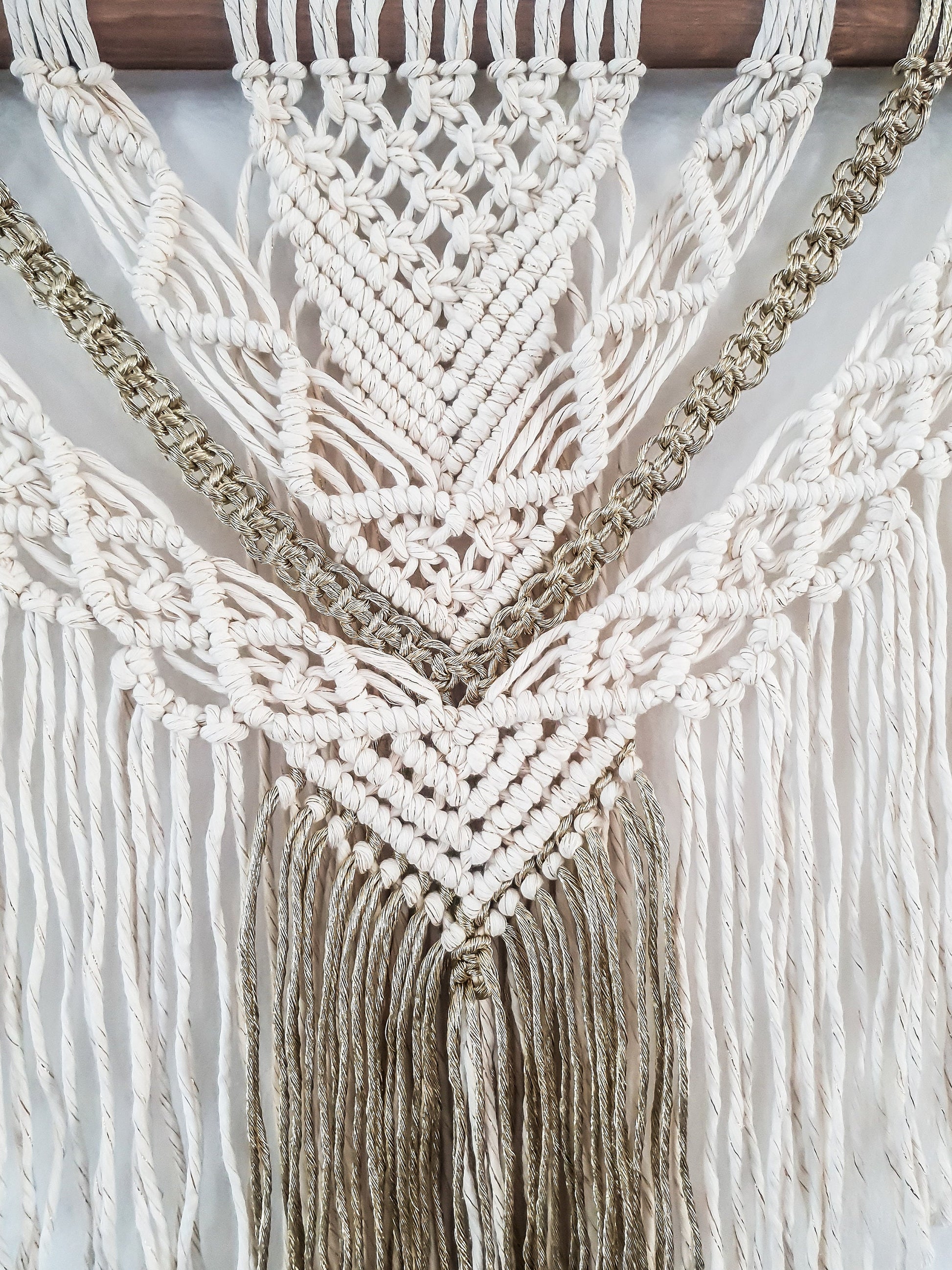 Large Macrame Wall Hanging, Macrame Wall Art, Woven Wall Hanging, Boho Wall Decor, Wall Tapestry, Macrame, Beige and Gold, Minimalist