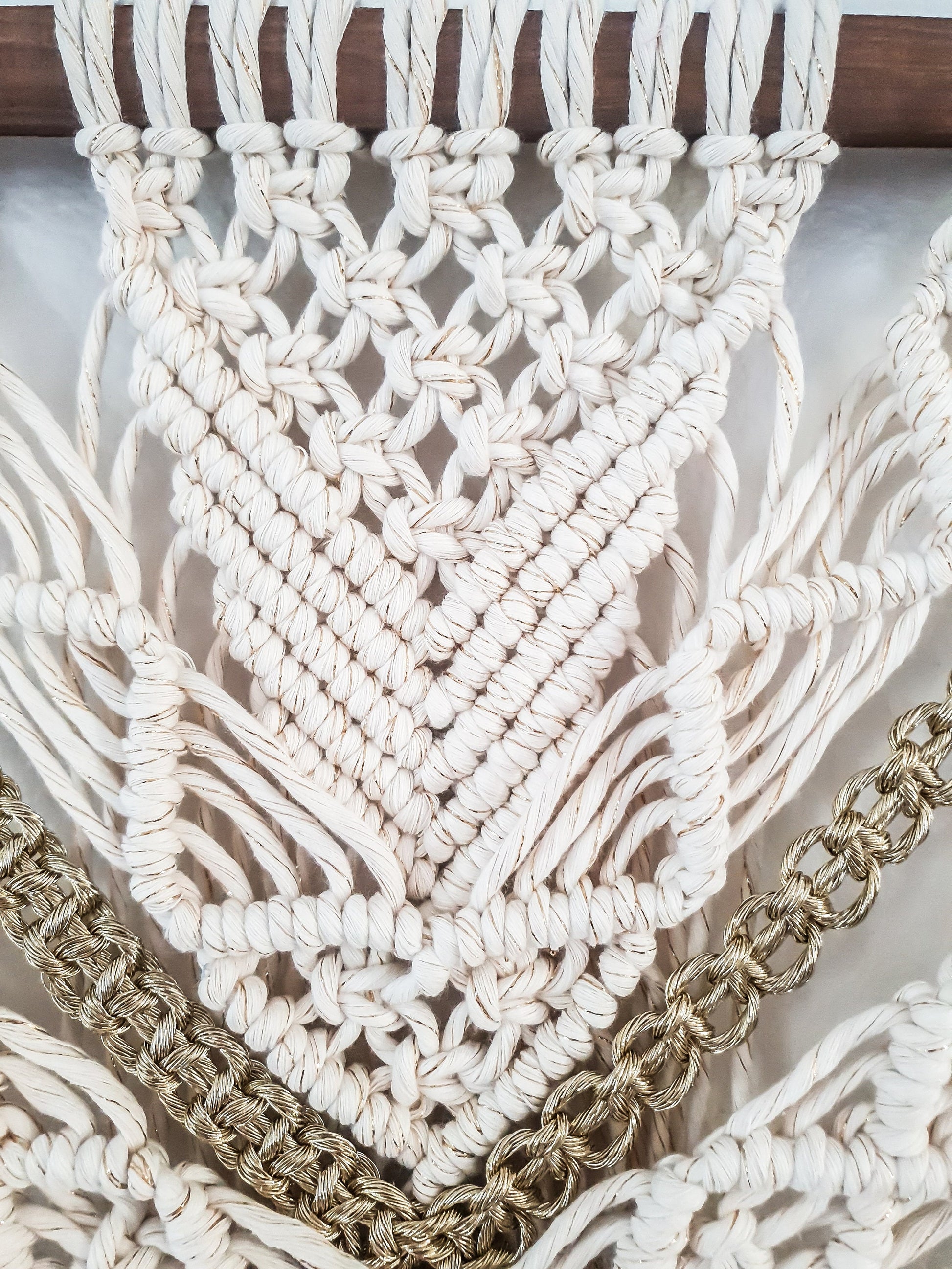 Large Macrame Wall Hanging, Macrame Wall Art, Woven Wall Hanging, Boho Wall Decor, Wall Tapestry, Macrame, Beige and Gold, Minimalist