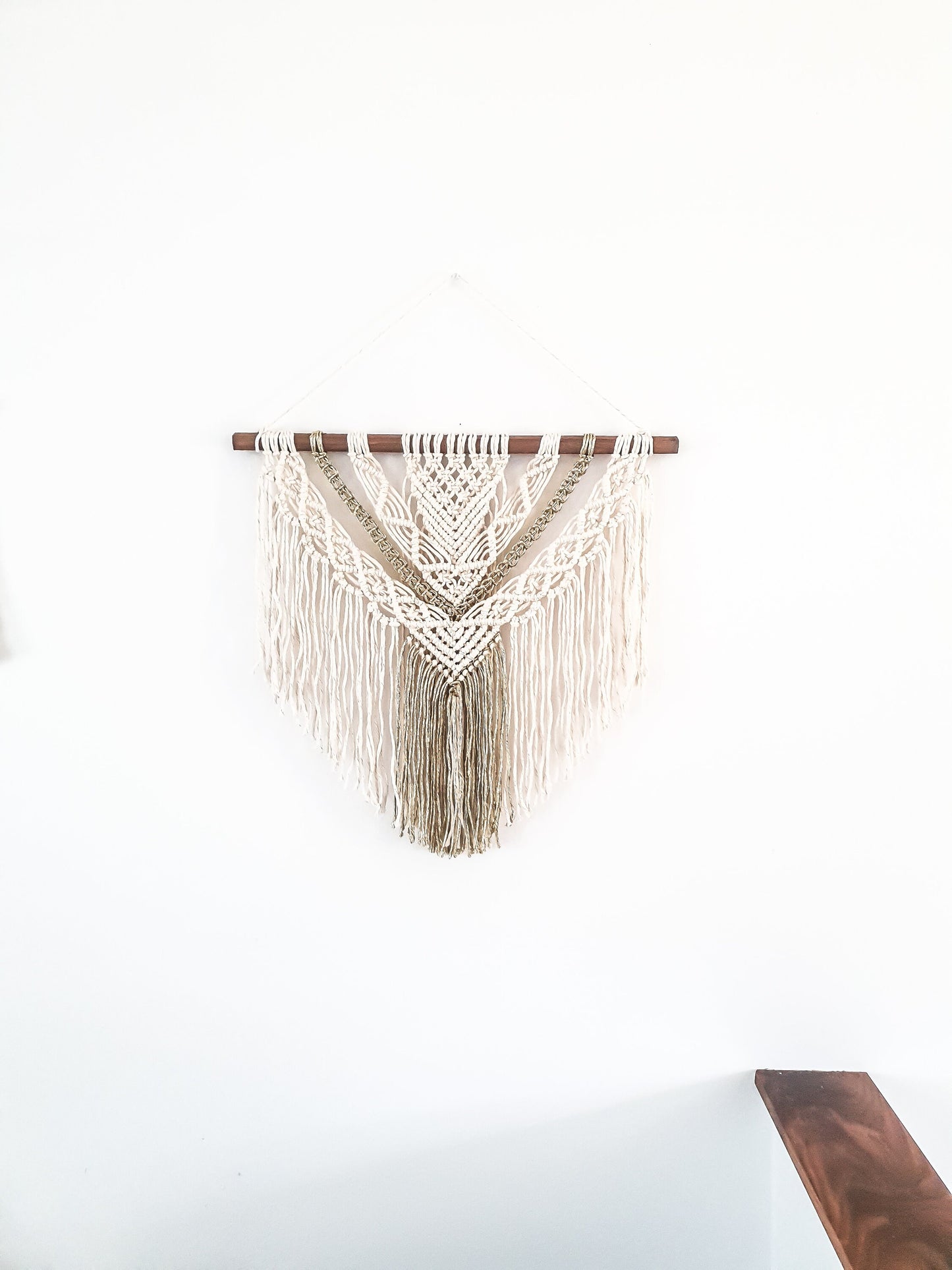 Large Macrame Wall Hanging, Macrame Wall Art, Woven Wall Hanging, Boho Wall Decor, Wall Tapestry, Macrame, Beige and Gold, Minimalist