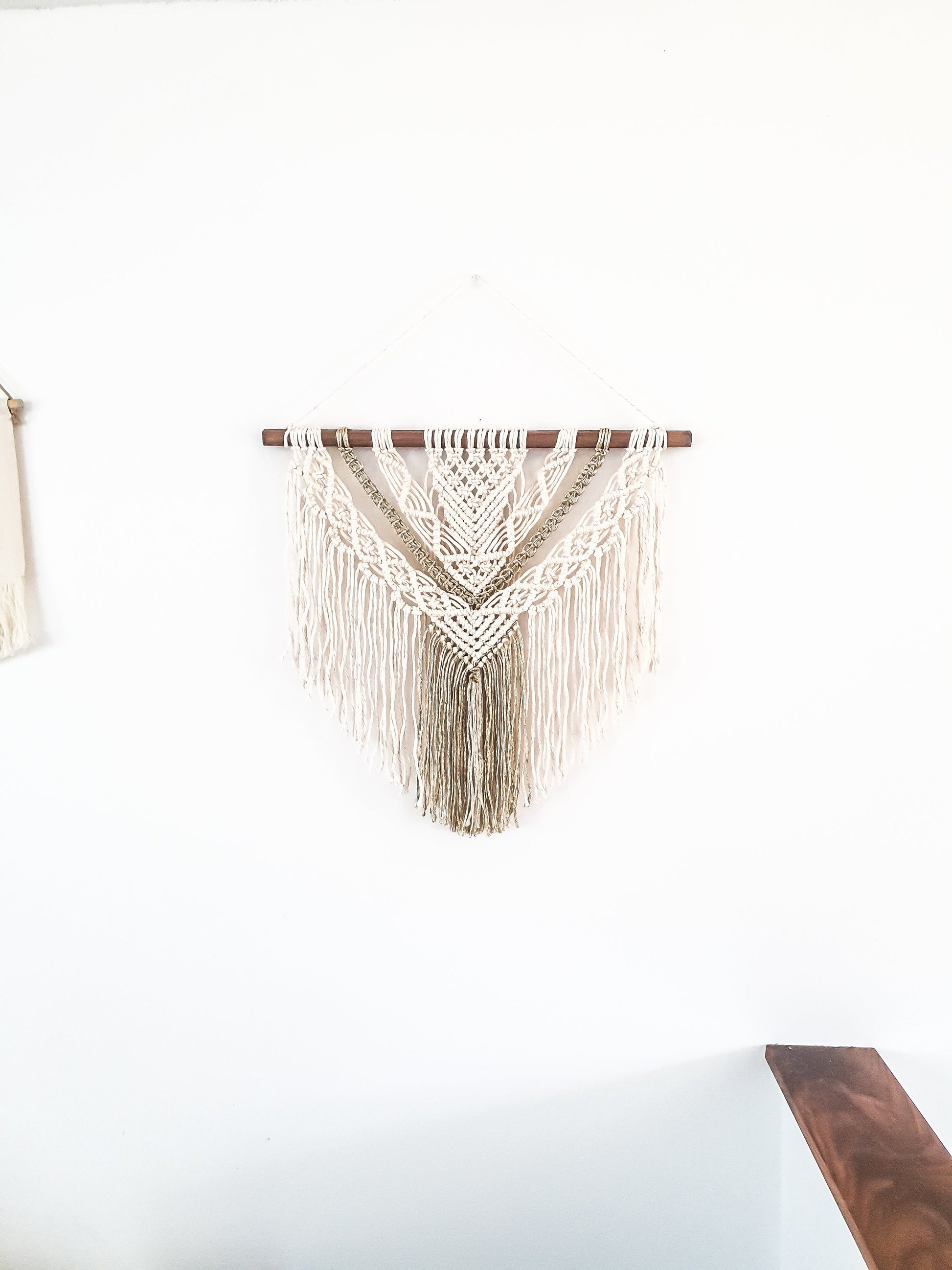 Large Macrame Wall Hanging, Macrame Wall Art, Woven Wall Hanging, Boho Wall Decor, Wall Tapestry, Macrame, Beige and Gold, Minimalist
