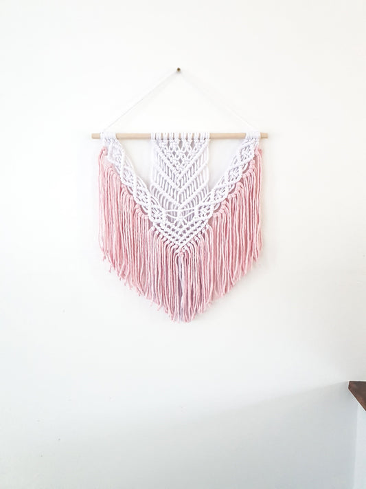 Handmade Pink and White Macrame Wall Hanging, Two Options: Cotton Rope and Yarn