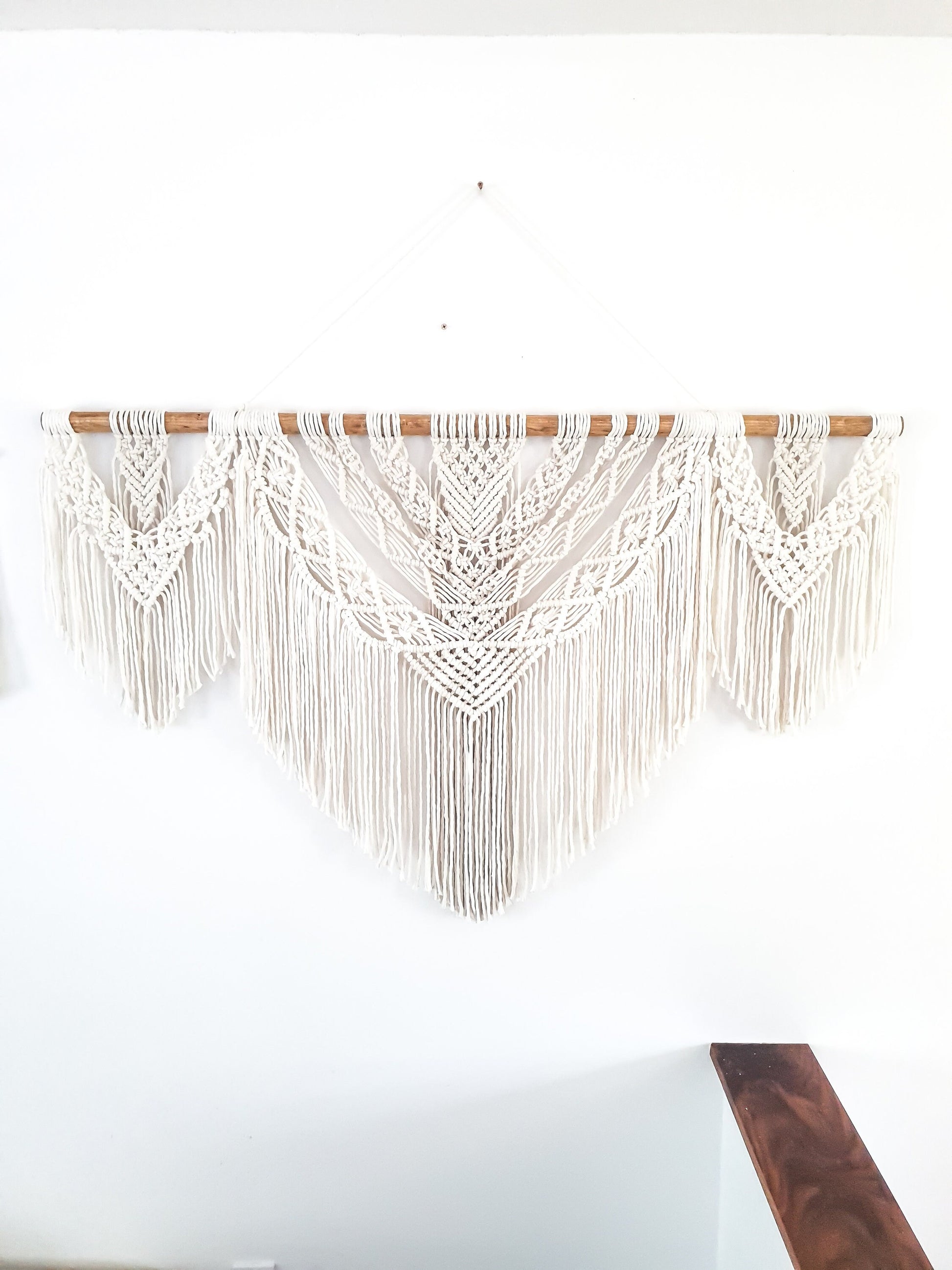 Large Handmade Macrame Wall Hanging, 4 Feet Wide, Boho Decor, Beige, Handmade in United States, Wall Tapestry, Textile Wall Art, Wedding
