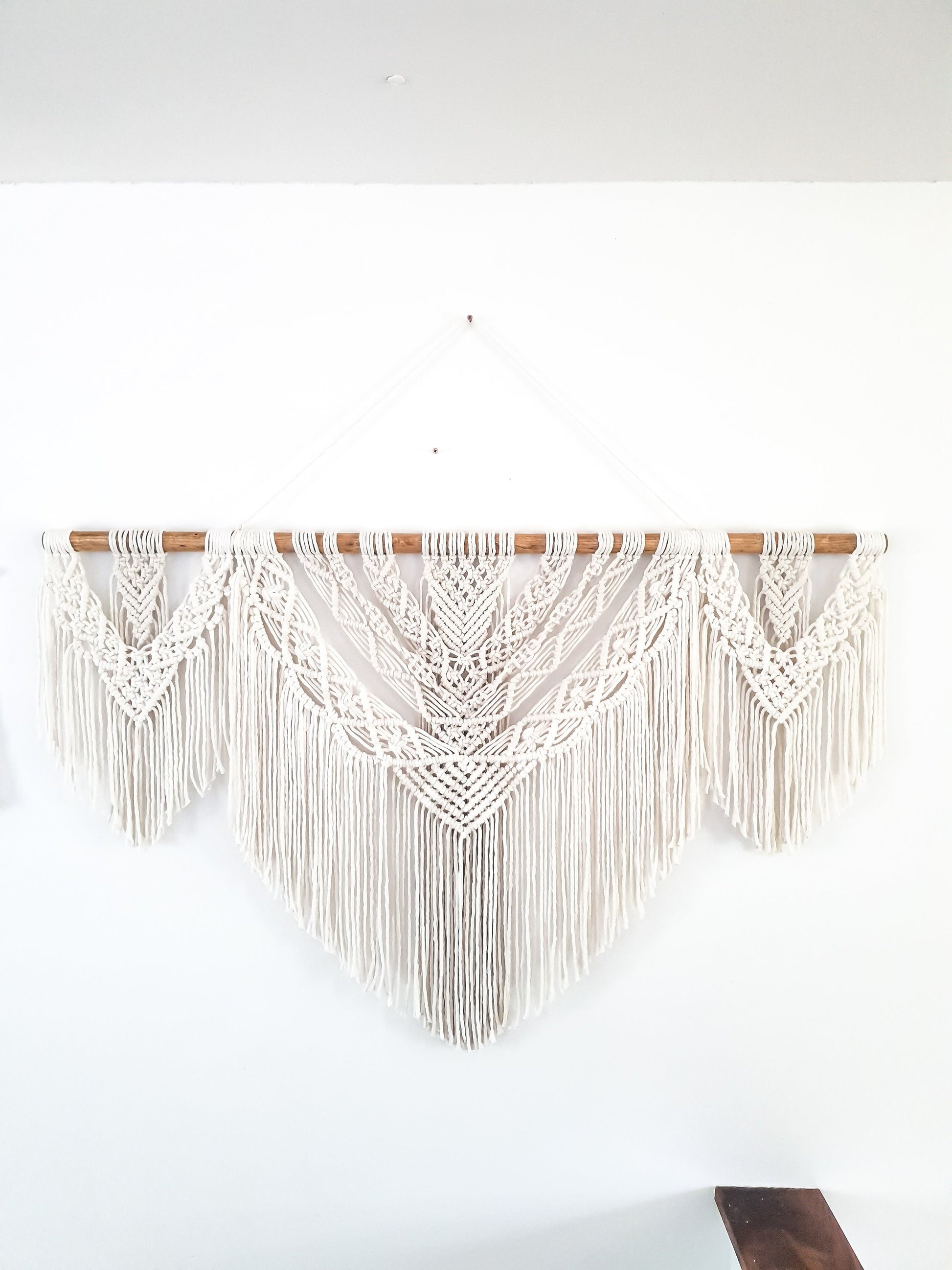 Large Handmade Macrame Wall Hanging, 4 Feet Wide, Boho Decor, Beige, Handmade in United States, Wall Tapestry, Textile Wall Art, Wedding